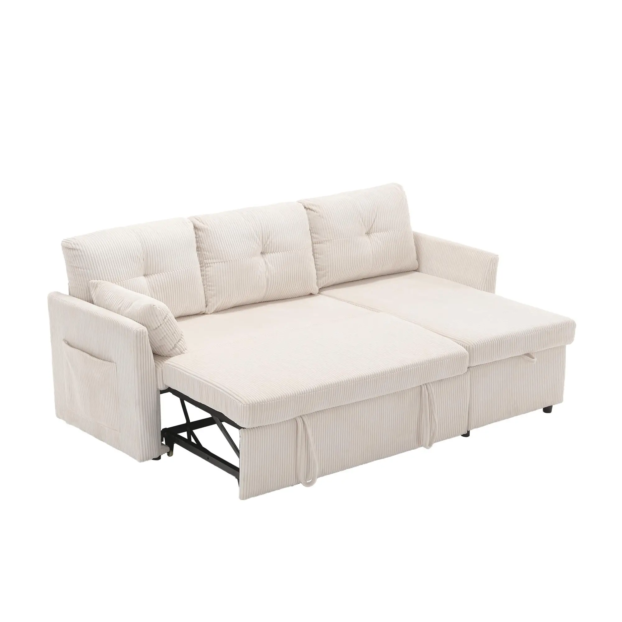 Corner Corduroy Sofa Bed 206 x 130 x 88cm - Beige - 12