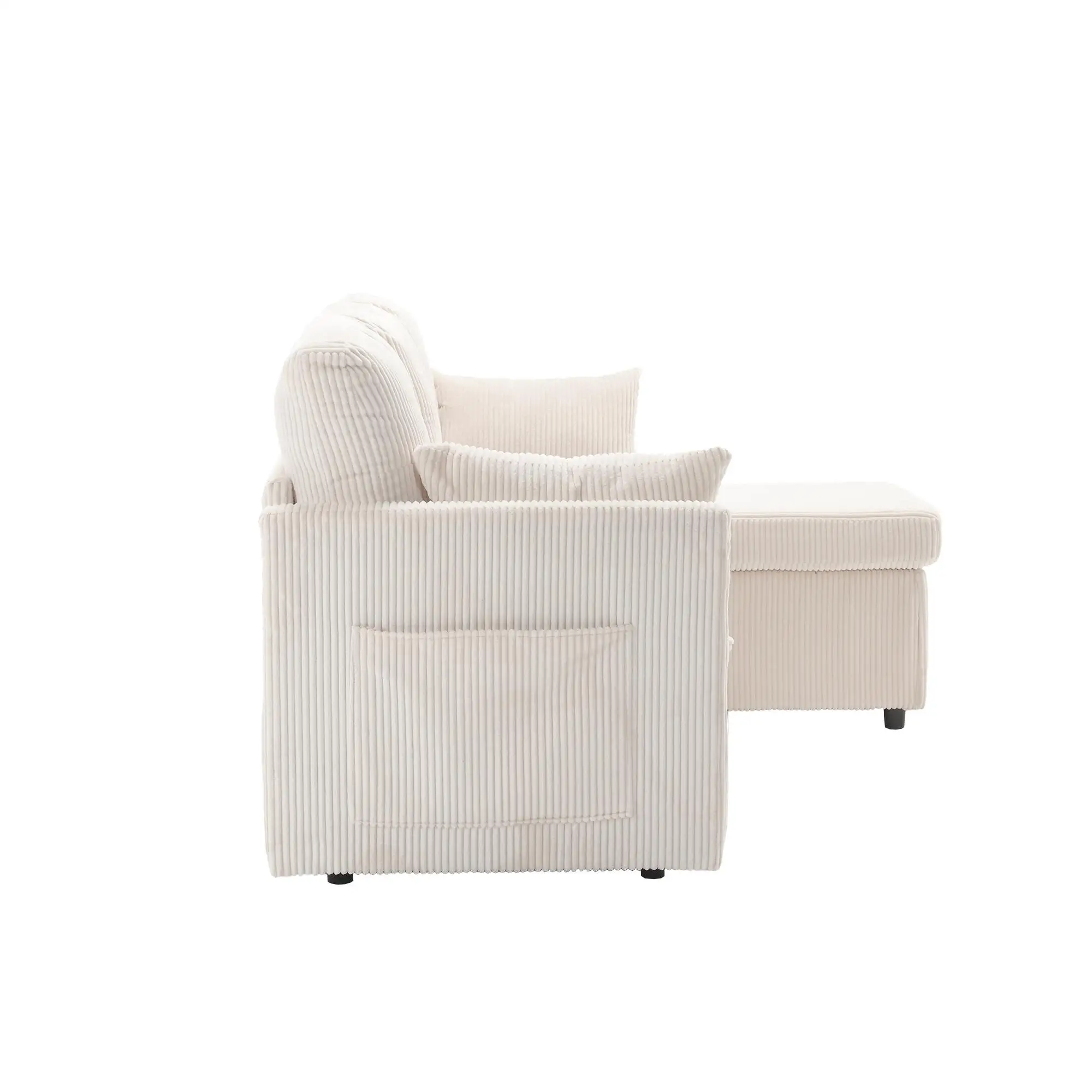Corner Corduroy Sofa Bed 206 x 130 x 88cm - Beige - 13