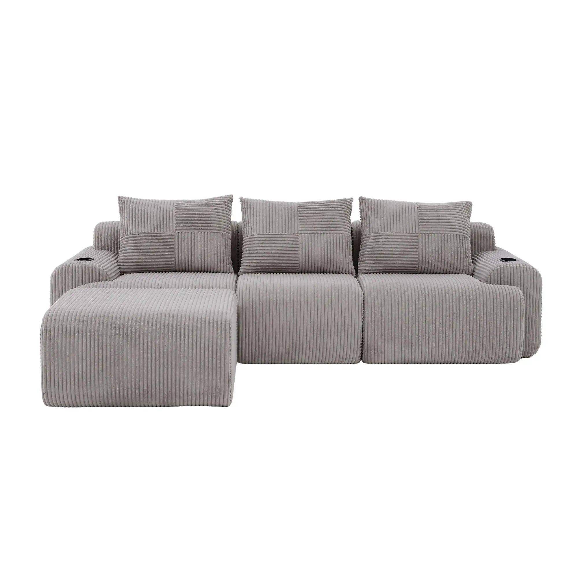 Corner 3 Seater Corduroy Sofa 268 x 174 x 80cm - Light Grey - 2