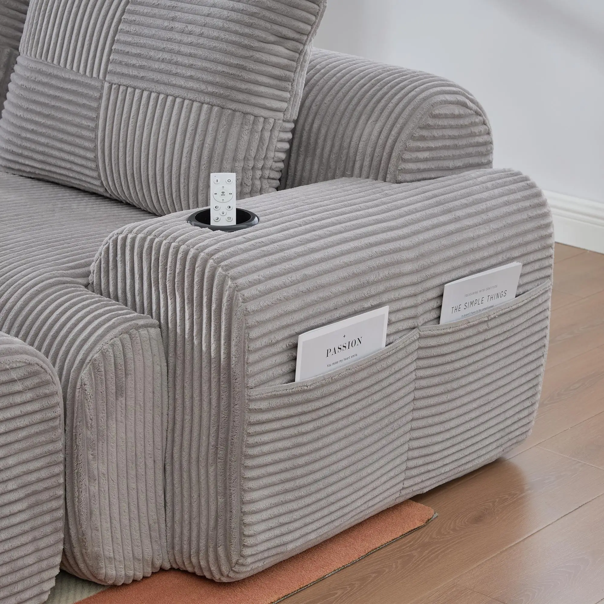 Corner 3 Seater Corduroy Sofa 268 x 174 x 80cm - Light Grey - 10