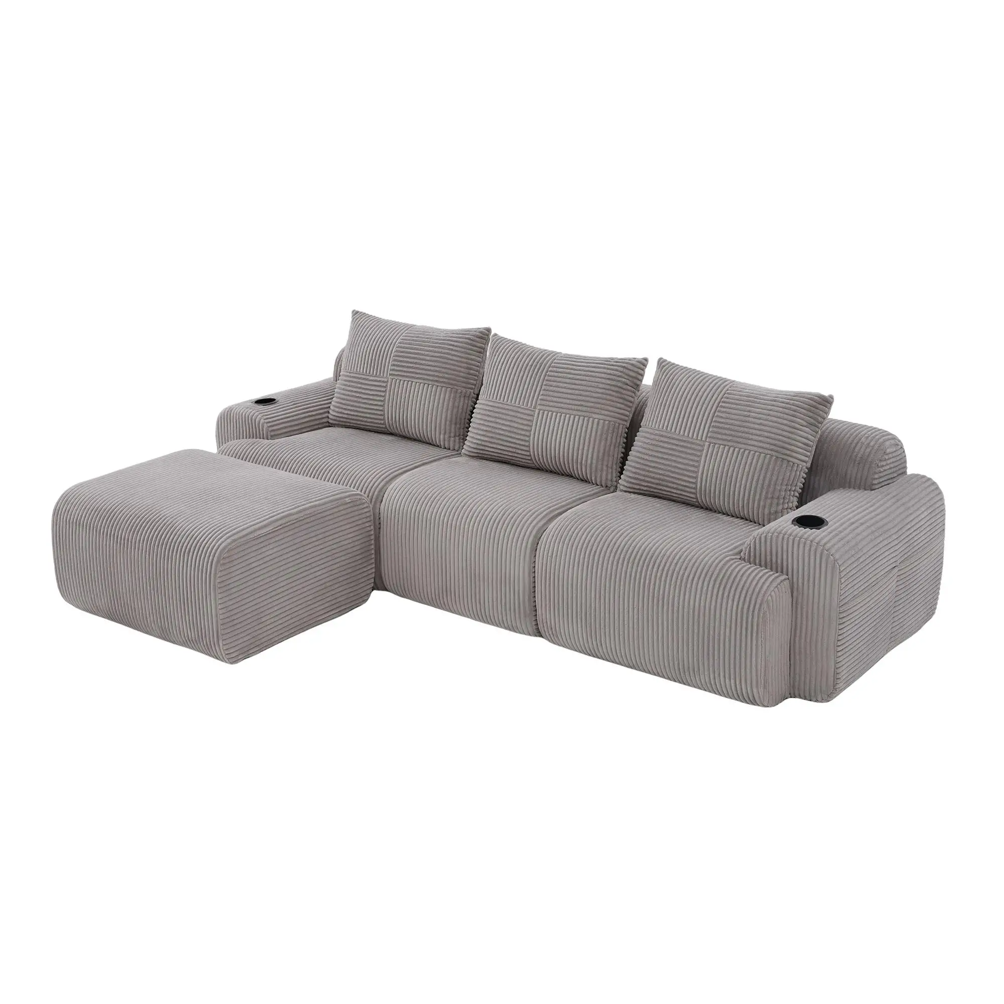 Corner 3 Seater Corduroy Sofa 268 x 174 x 80cm - Light Grey - 12