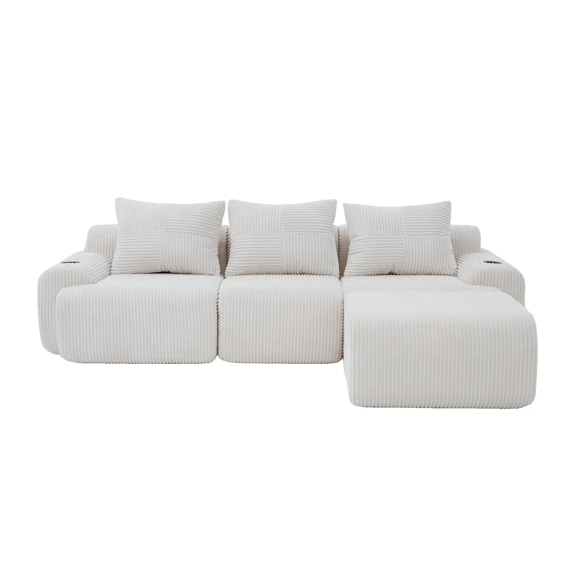 Corner 3 Seater Corduroy Sofa 268 x 174 x 80cm - Beige - 2