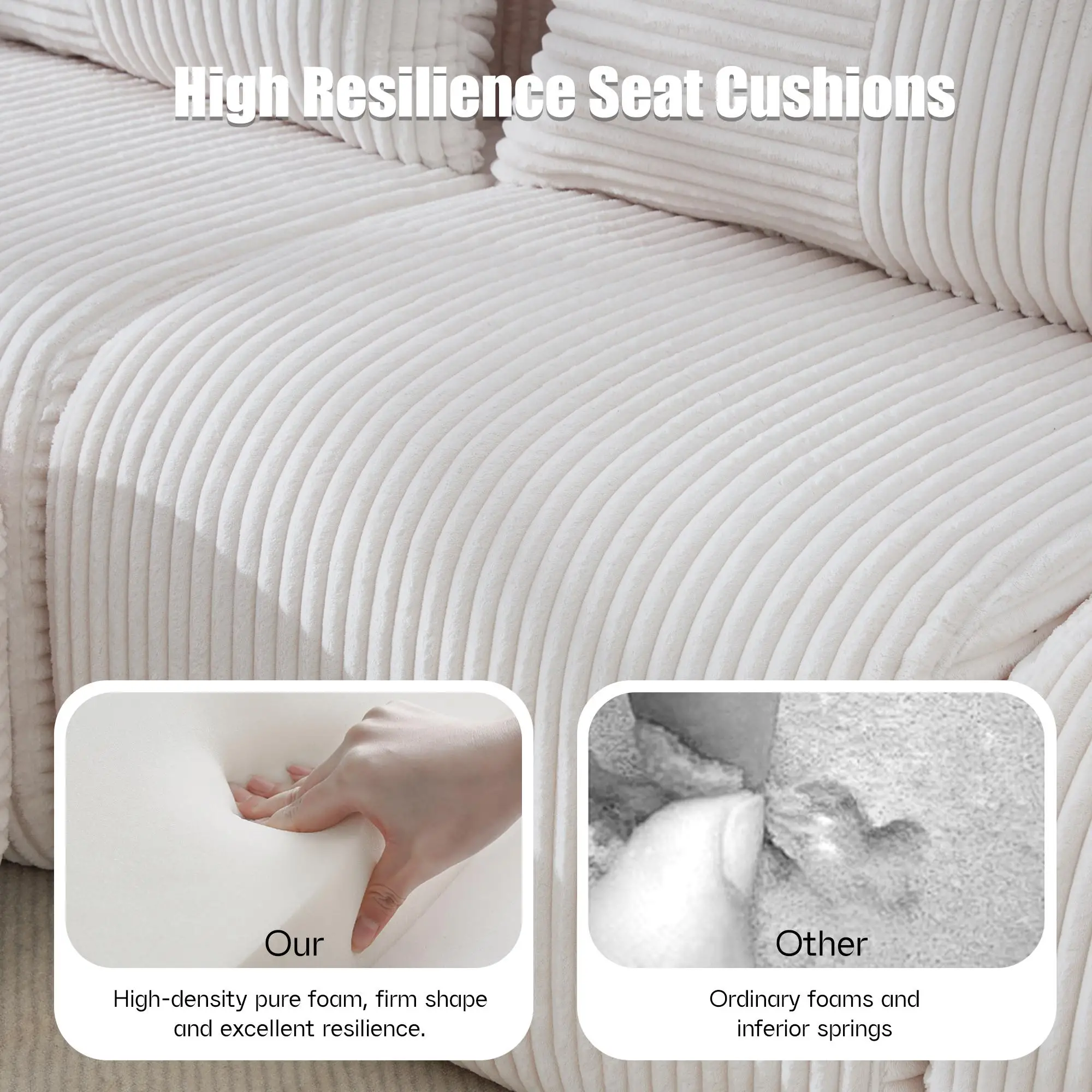 Corner 3 Seater Corduroy Sofa 268 x 174 x 80cm - Beige - 8