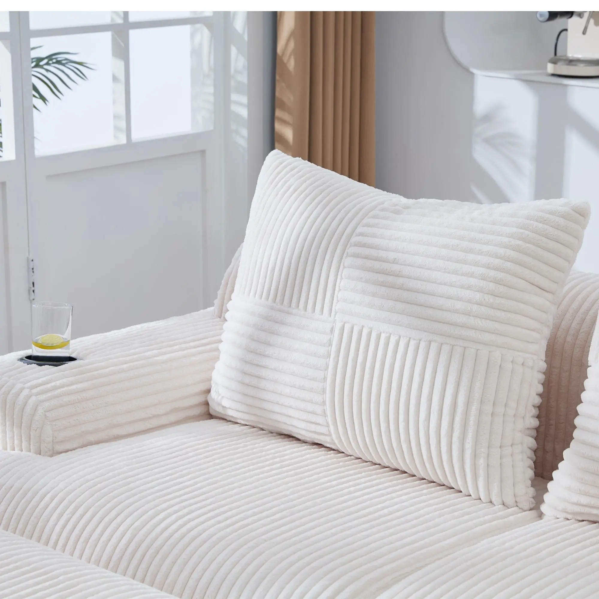 Corner 3 Seater Corduroy Sofa 268 x 174 x 80cm - Beige - 10