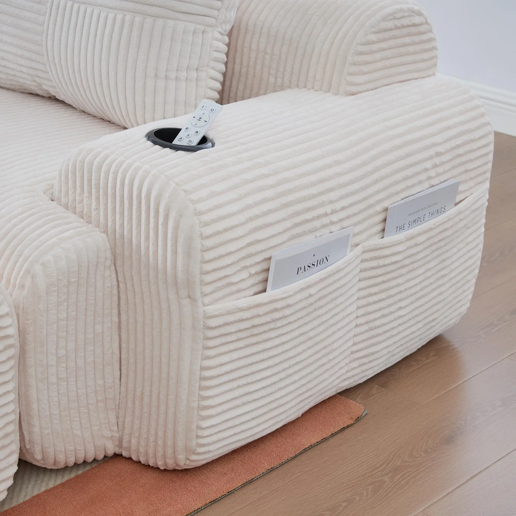 Corner 3 Seater Corduroy Sofa 268 x 174 x 80cm - Beige - 11