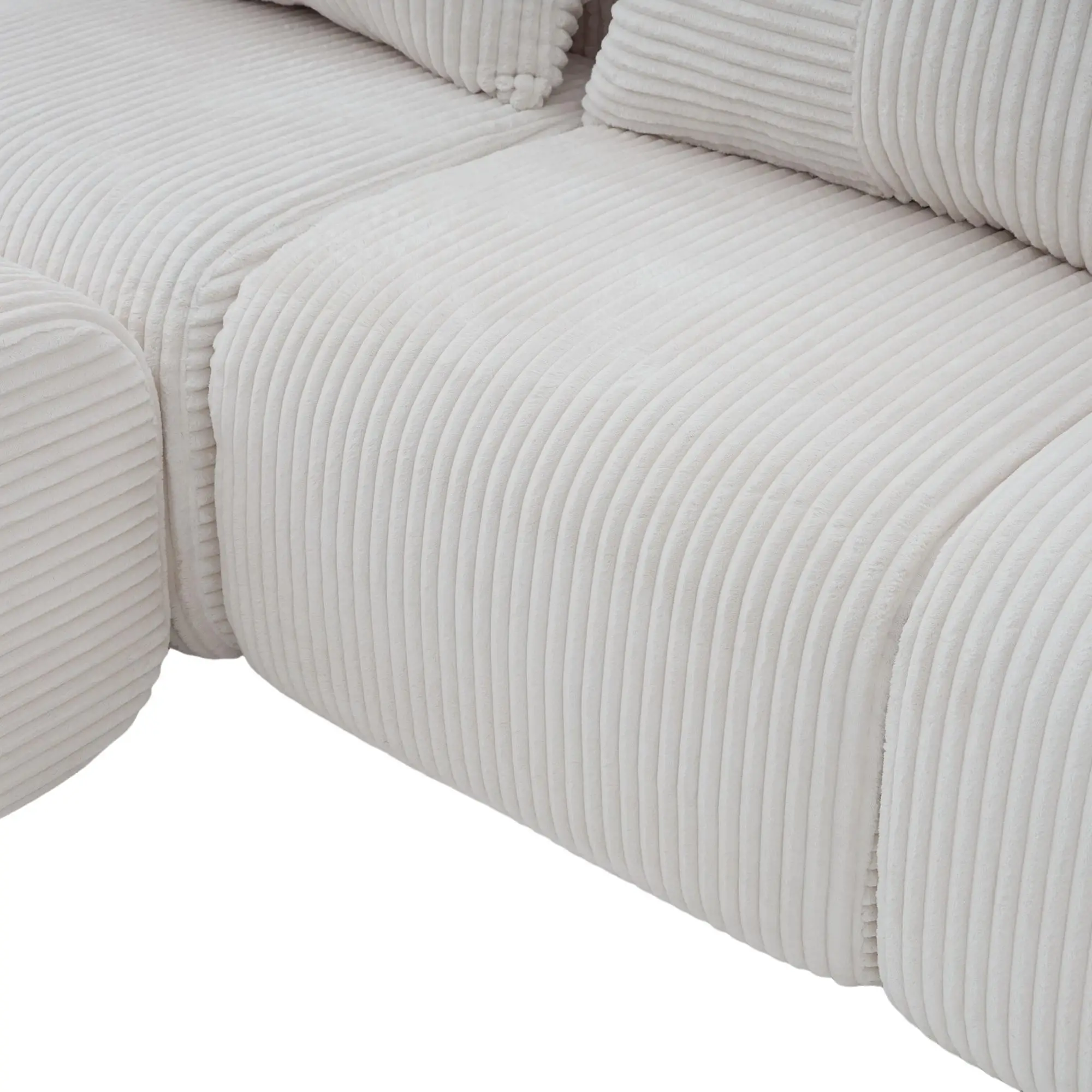 Corner 3 Seater Corduroy Sofa 268 x 174 x 80cm - Beige - 12