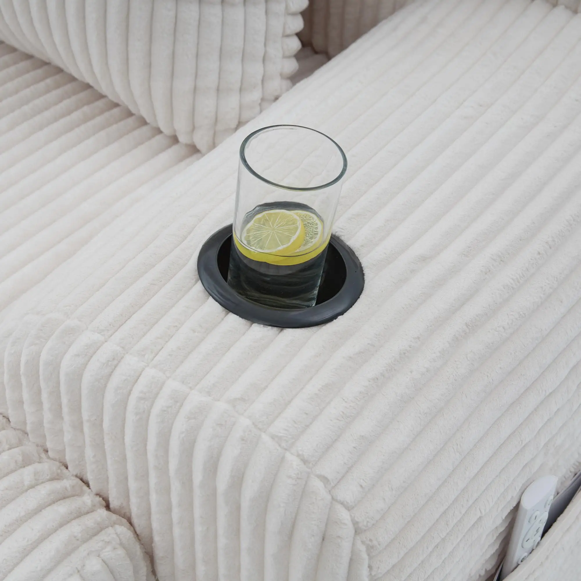 Corner 3 Seater Corduroy Sofa 268 x 174 x 80cm - Beige - 13