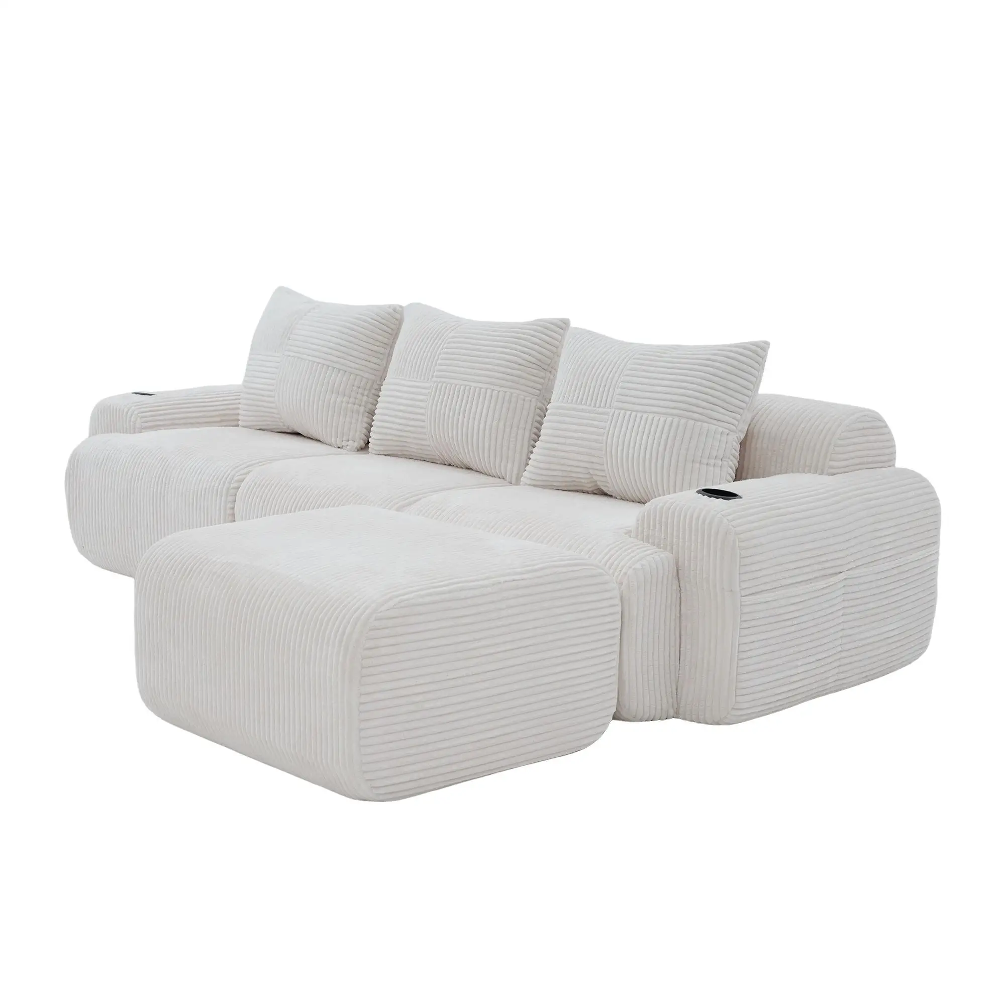Corner 3 Seater Corduroy Sofa 268 x 174 x 80cm - Beige - 14
