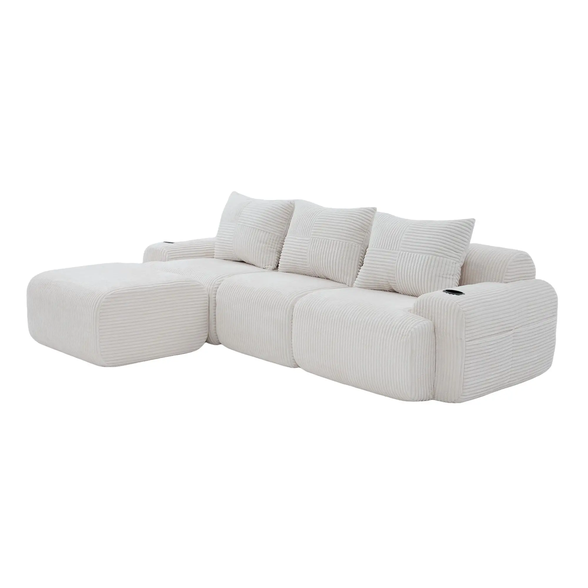 Corner 3 Seater Corduroy Sofa 268 x 174 x 80cm - Beige - 15