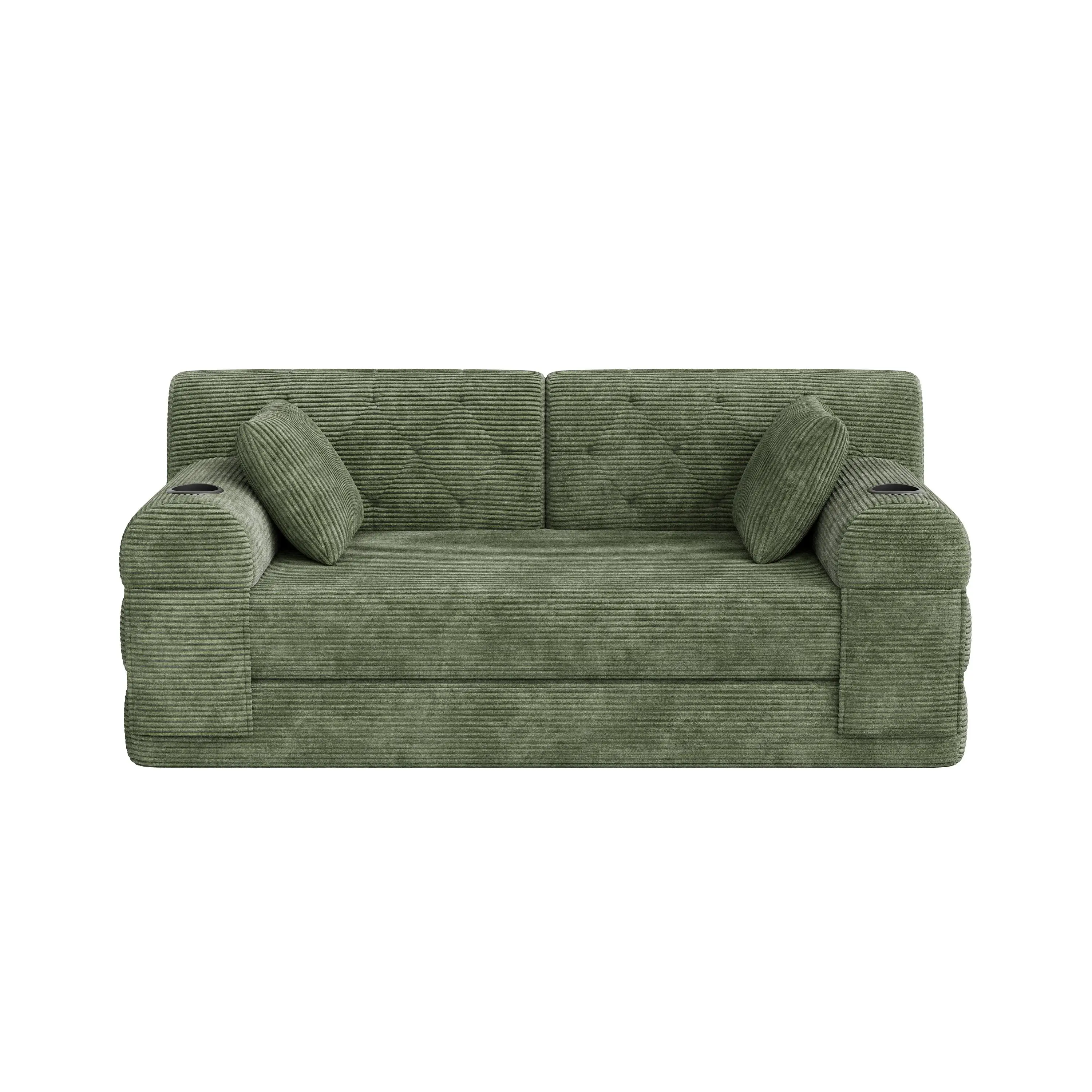 Corduroy Sofa Bed 168 x 80 x 81cm - Green - 2