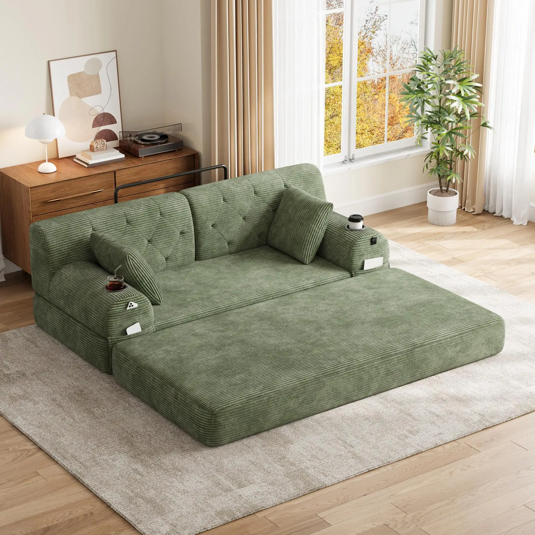 Corduroy Sofa Bed 168 x 80 x 81cm - Green - 10