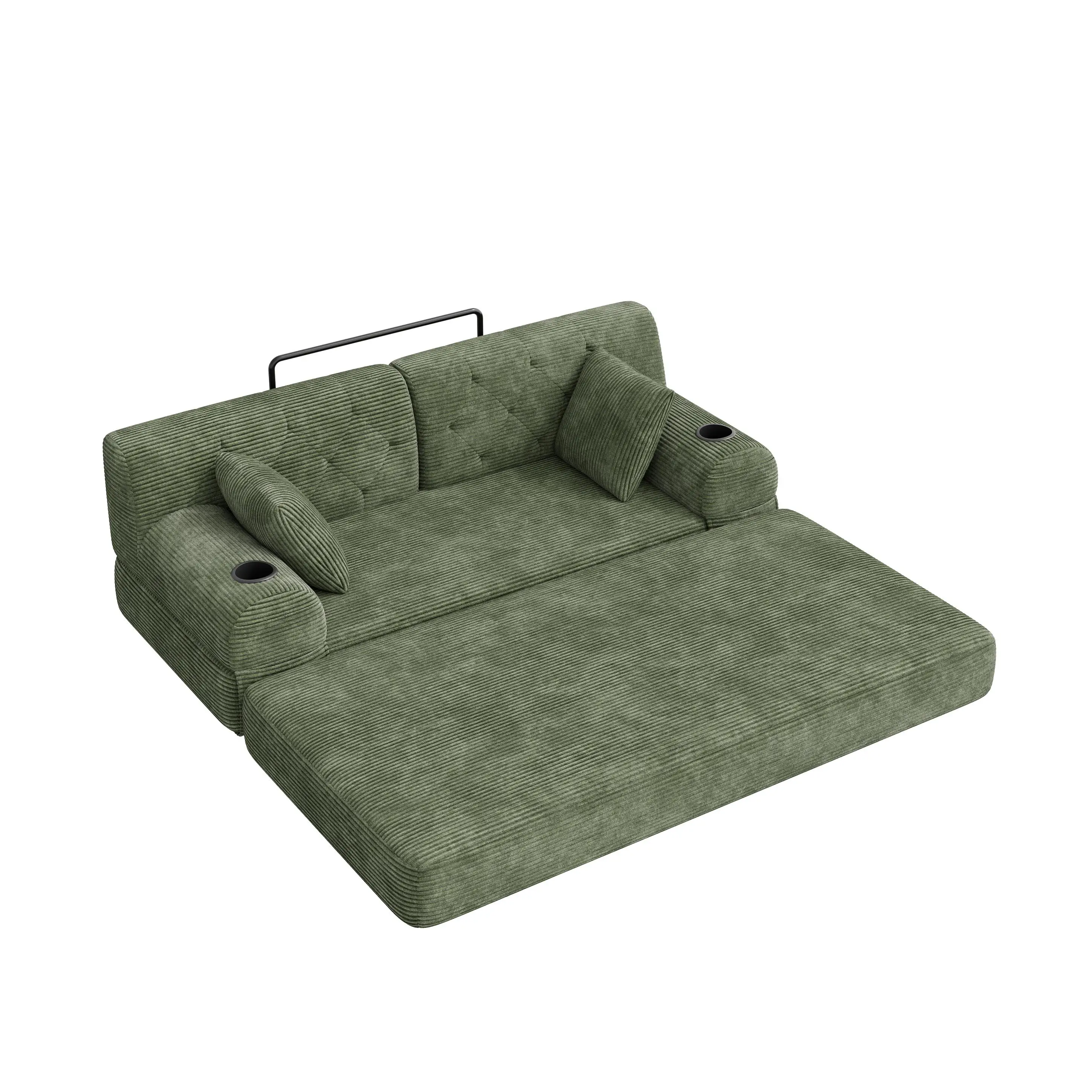 Corduroy Sofa Bed 168 x 80 x 81cm - Green - 11