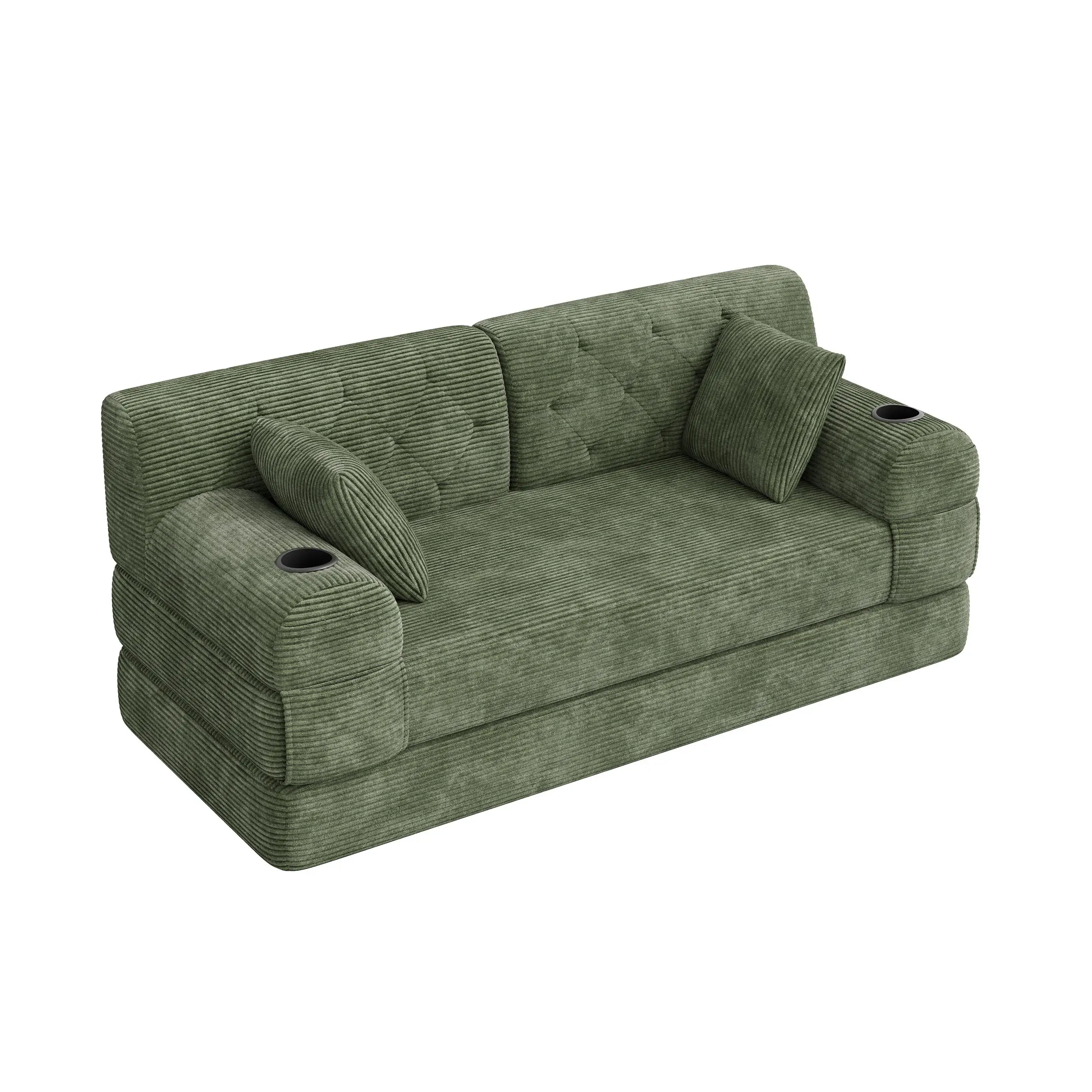 Corduroy Sofa Bed 168 x 80 x 81cm - Green - 12