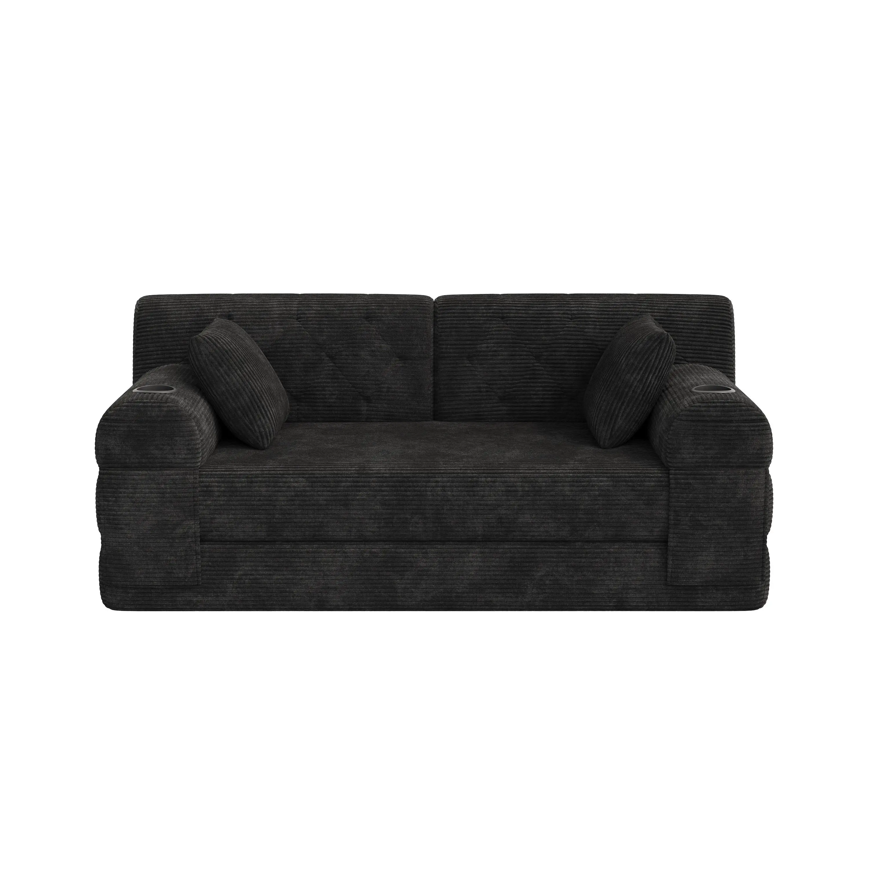 Corduroy Sofa Bed 168 x 80 x 81cm - Black - 2
