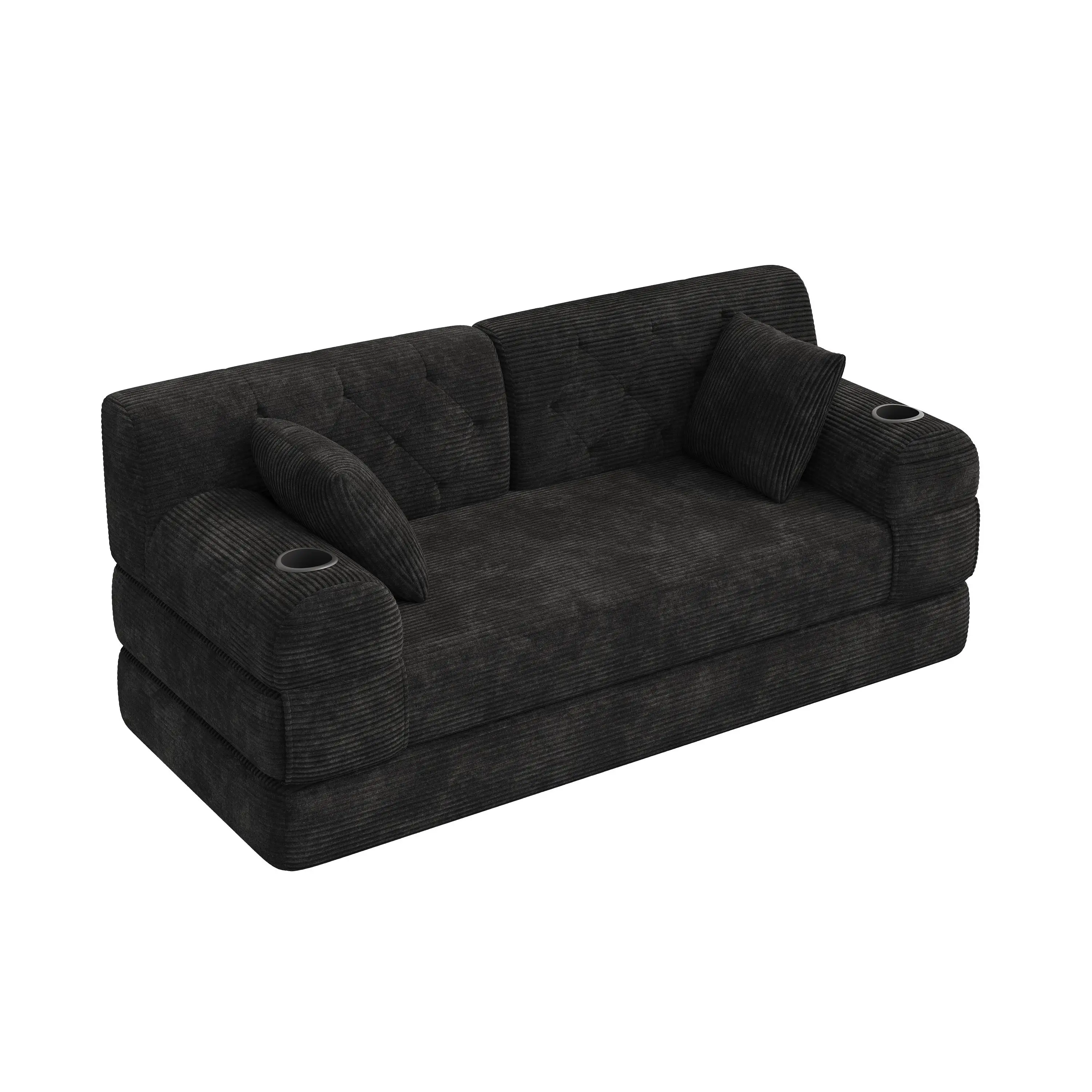 Corduroy Sofa Bed 168 x 80 x 81cm - Black - 10