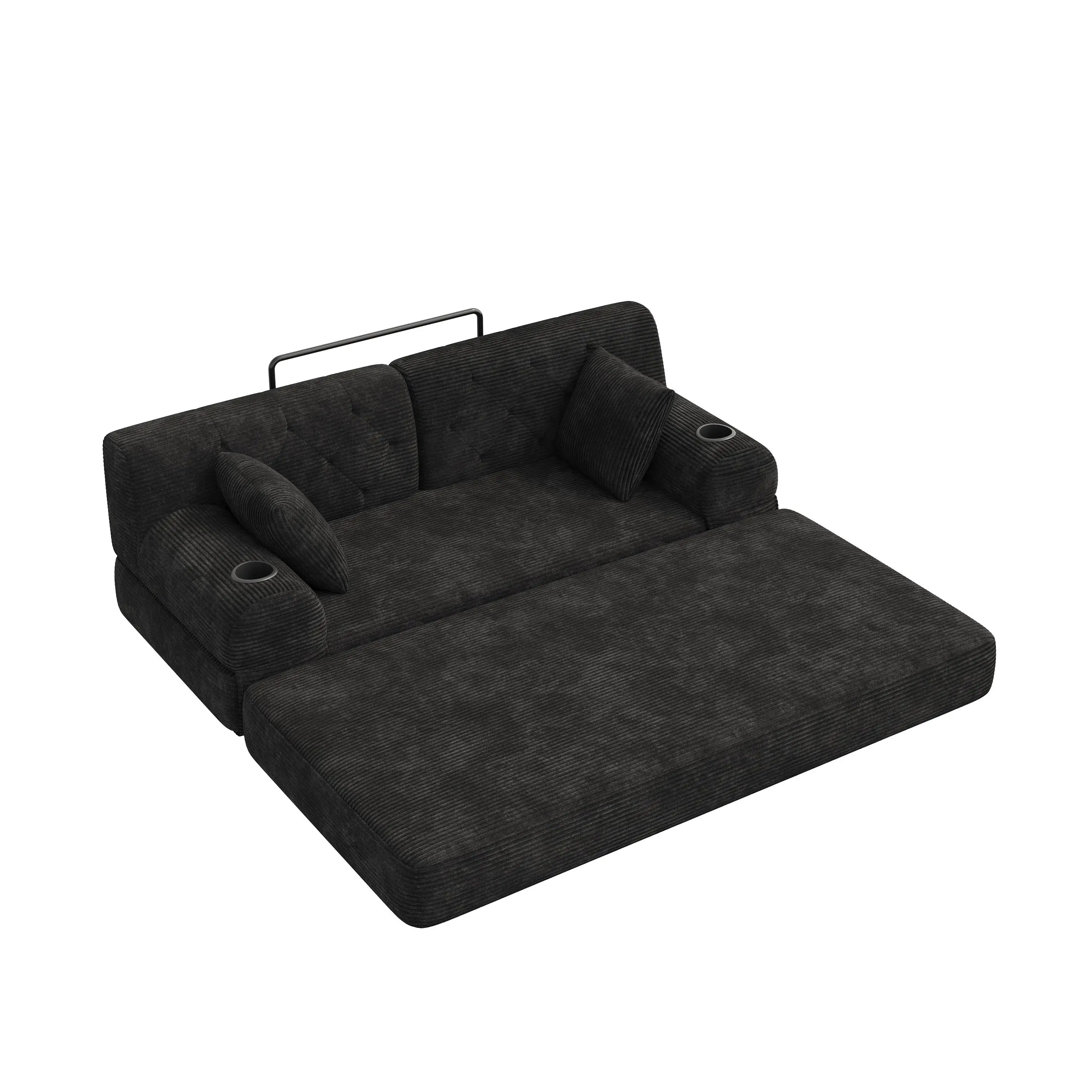 Corduroy Sofa Bed 168 x 80 x 81cm - Black - 11