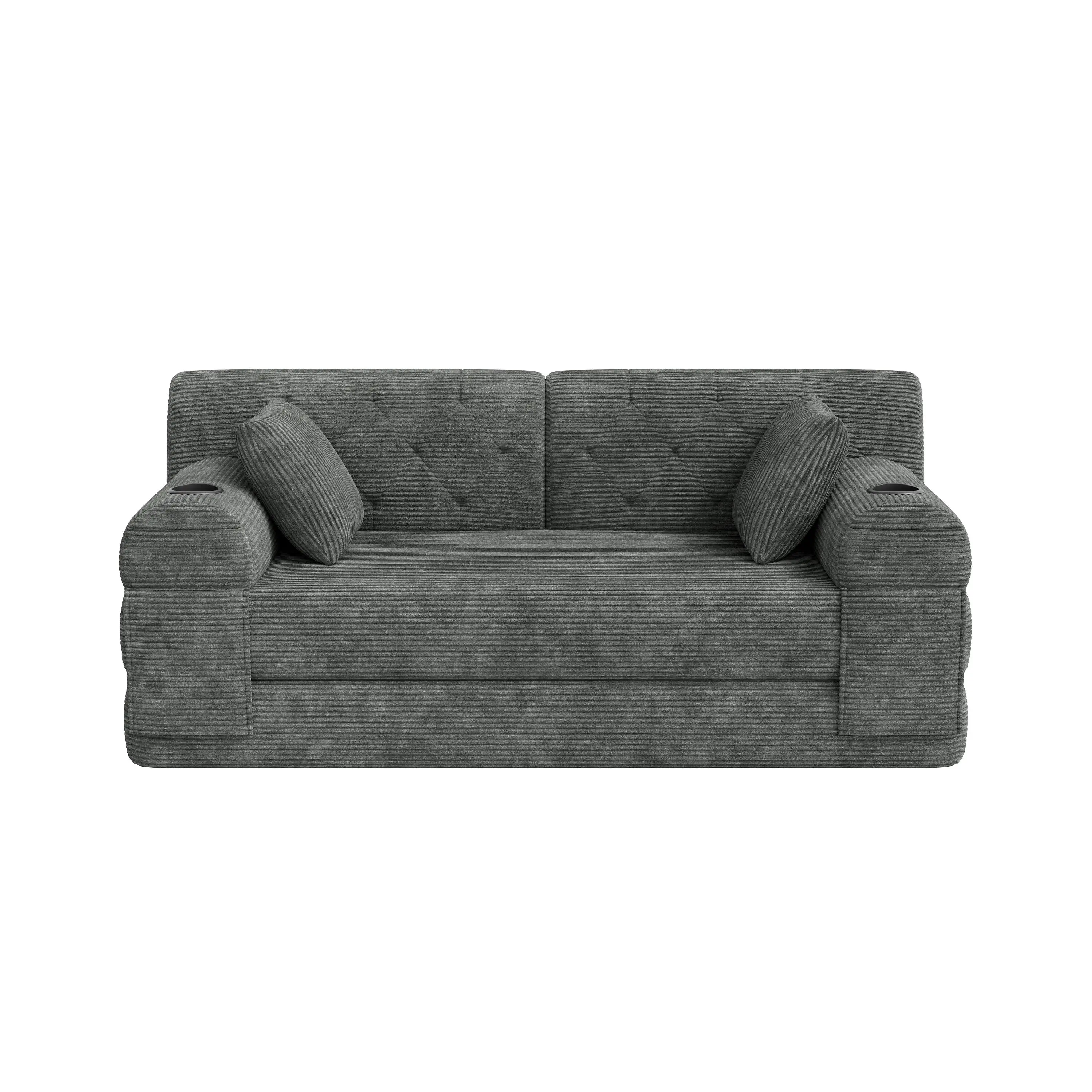 Corduroy Sofa Bed 168 x 80 x 81cm - Dark Grey - 2