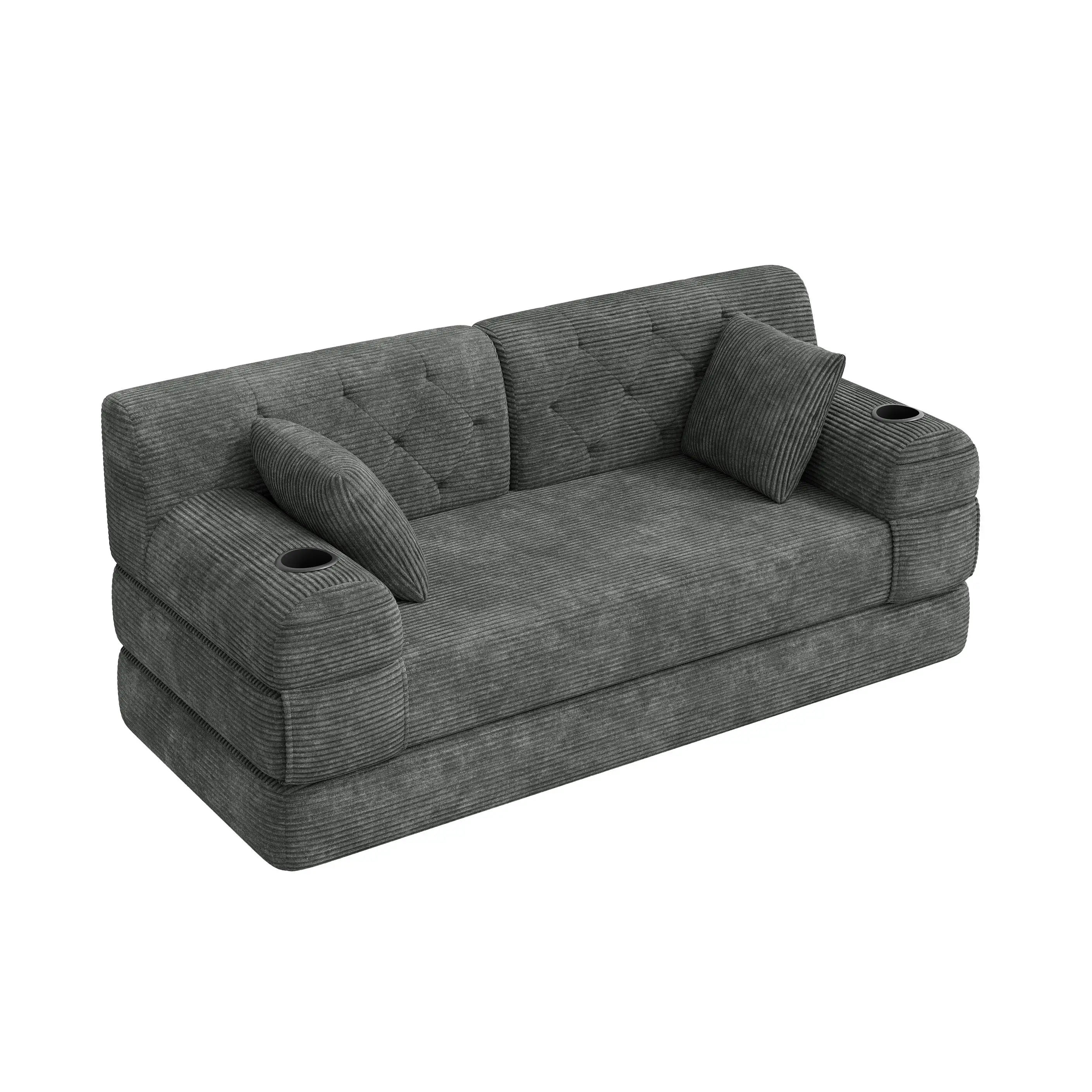 Corduroy Sofa Bed 168 x 80 x 81cm - Dark Grey - 10