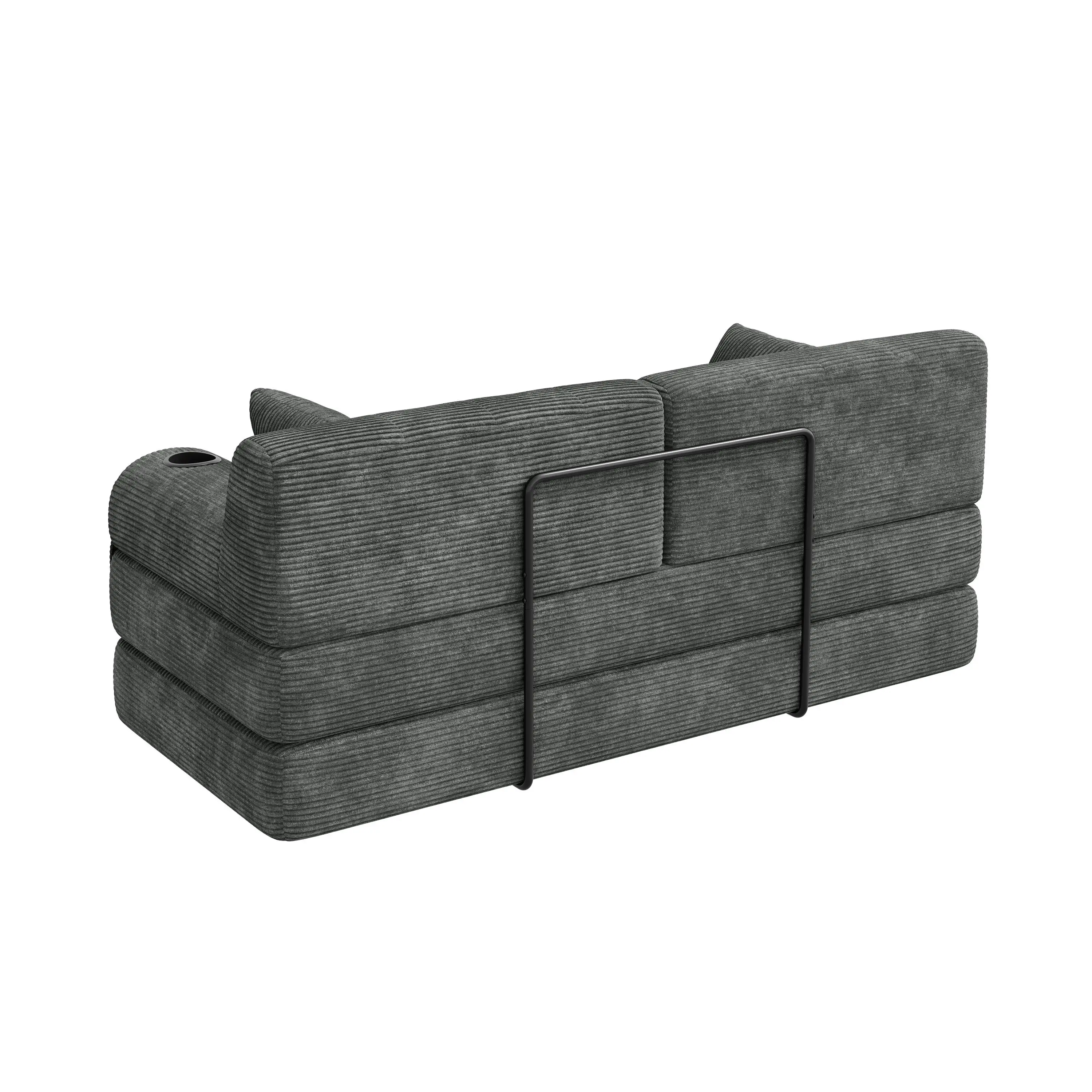 Corduroy Sofa Bed 168 x 80 x 81cm - Dark Grey - 11