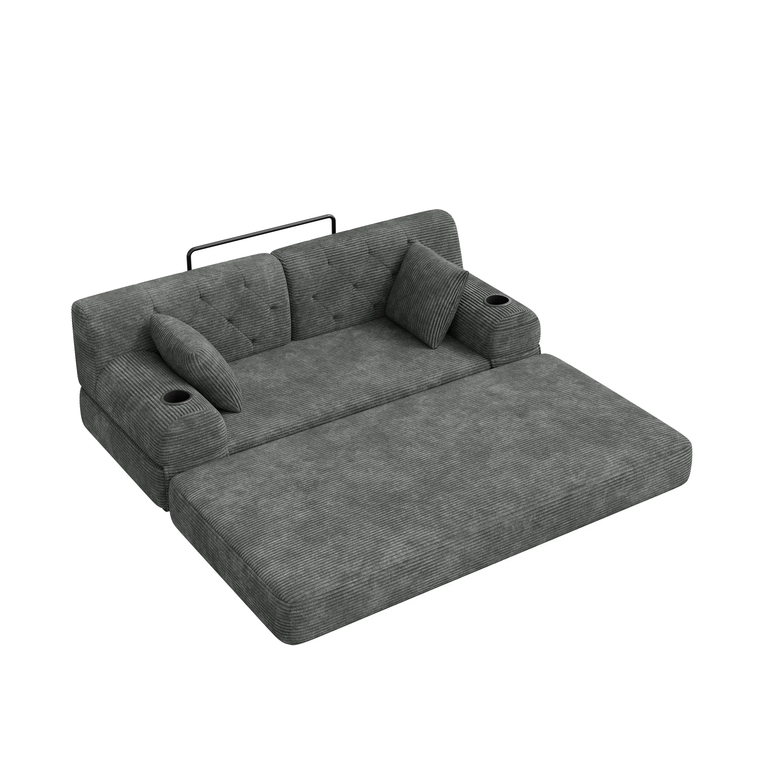 Corduroy Sofa Bed 168 x 80 x 81cm - Dark Grey - 12