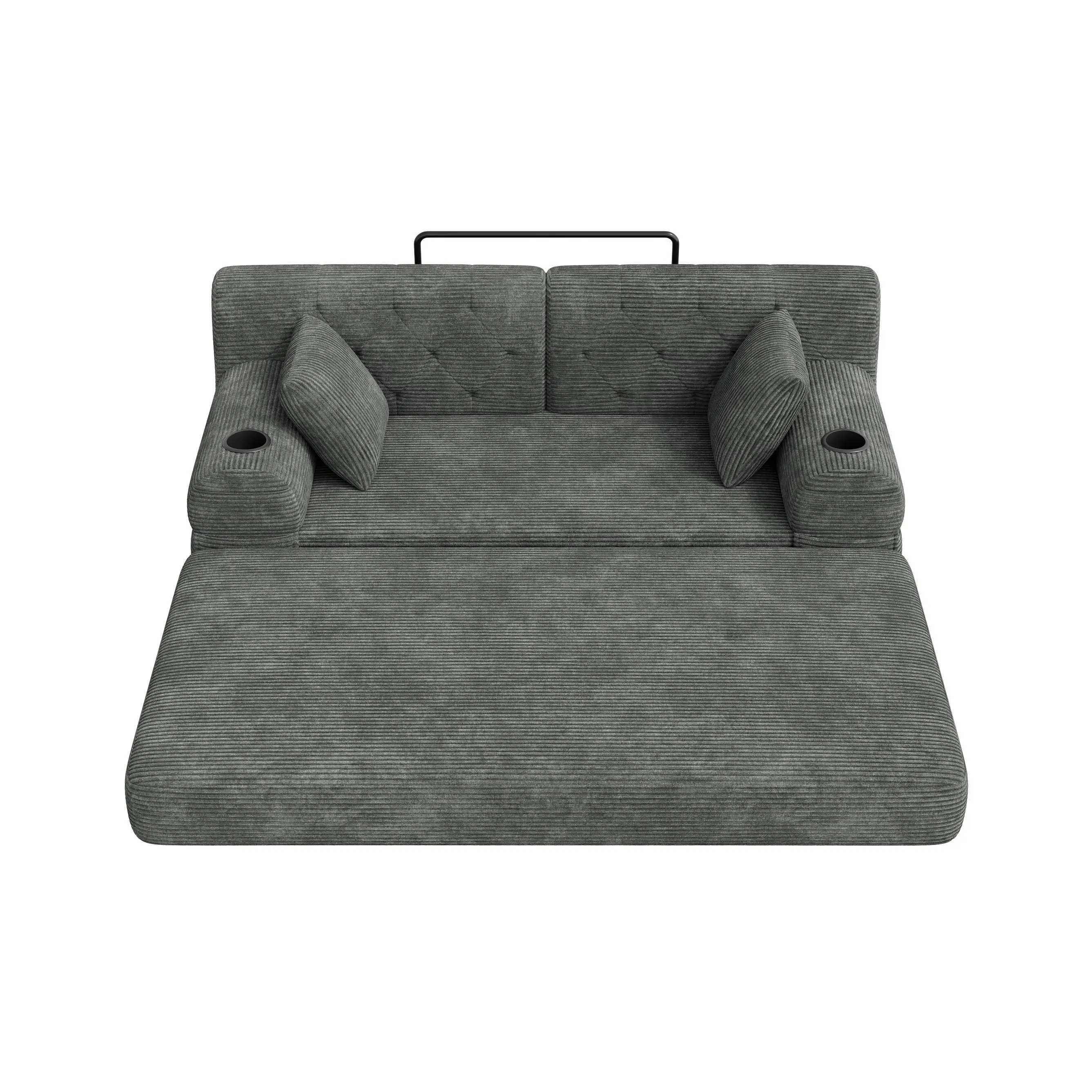 Corduroy Sofa Bed 168 x 80 x 81cm - Dark Grey - 13