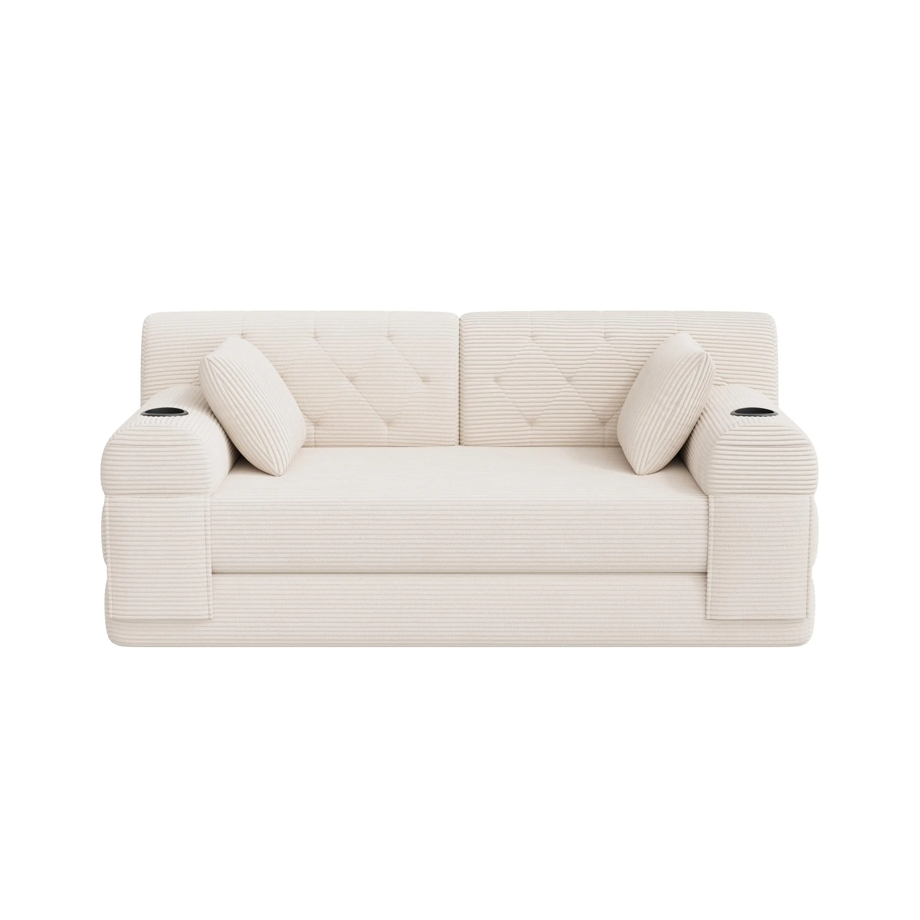 Corduroy Sofa Bed 168 x 80 x 81cm - Beige - 2