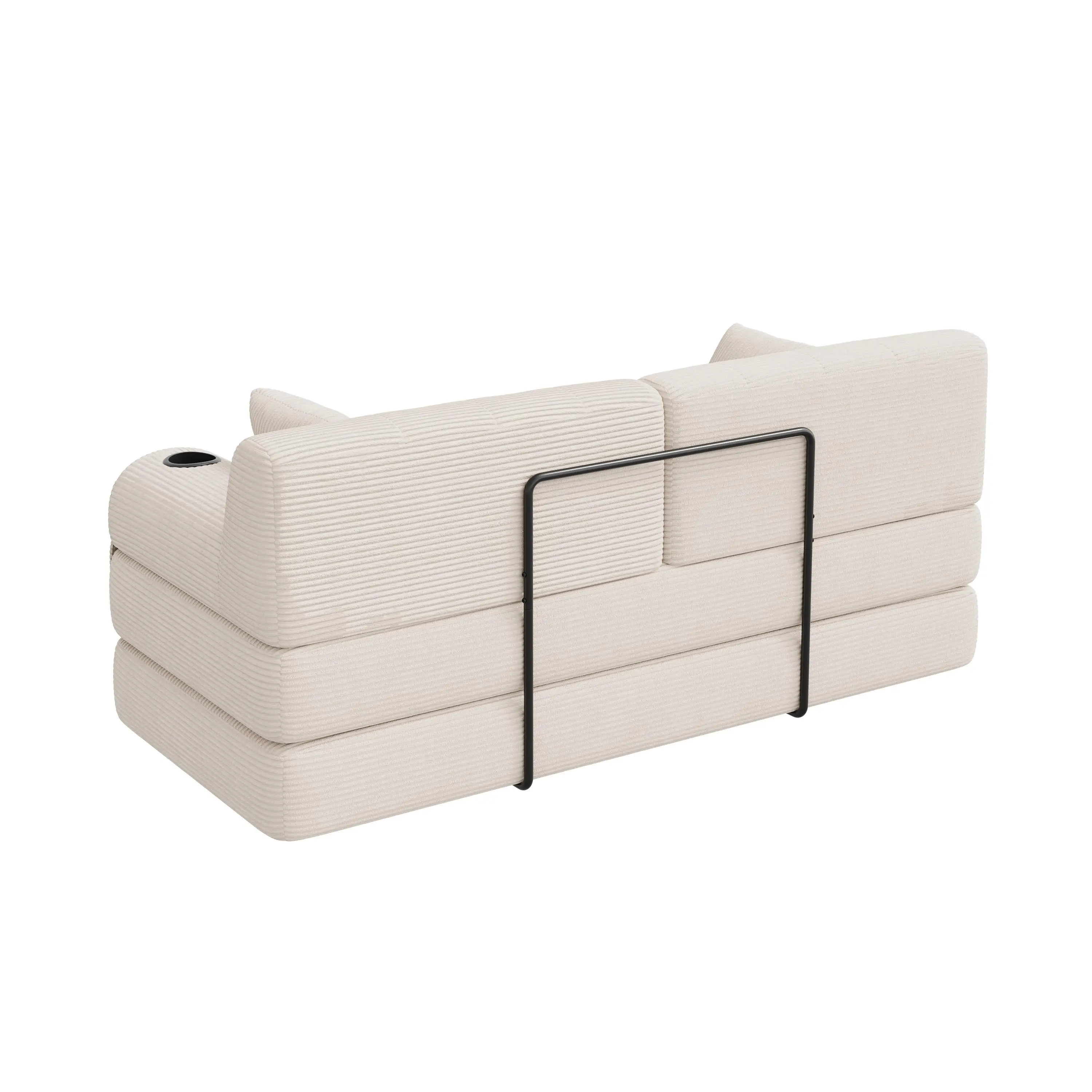Corduroy Sofa Bed 168 x 80 x 81cm - Beige - 10
