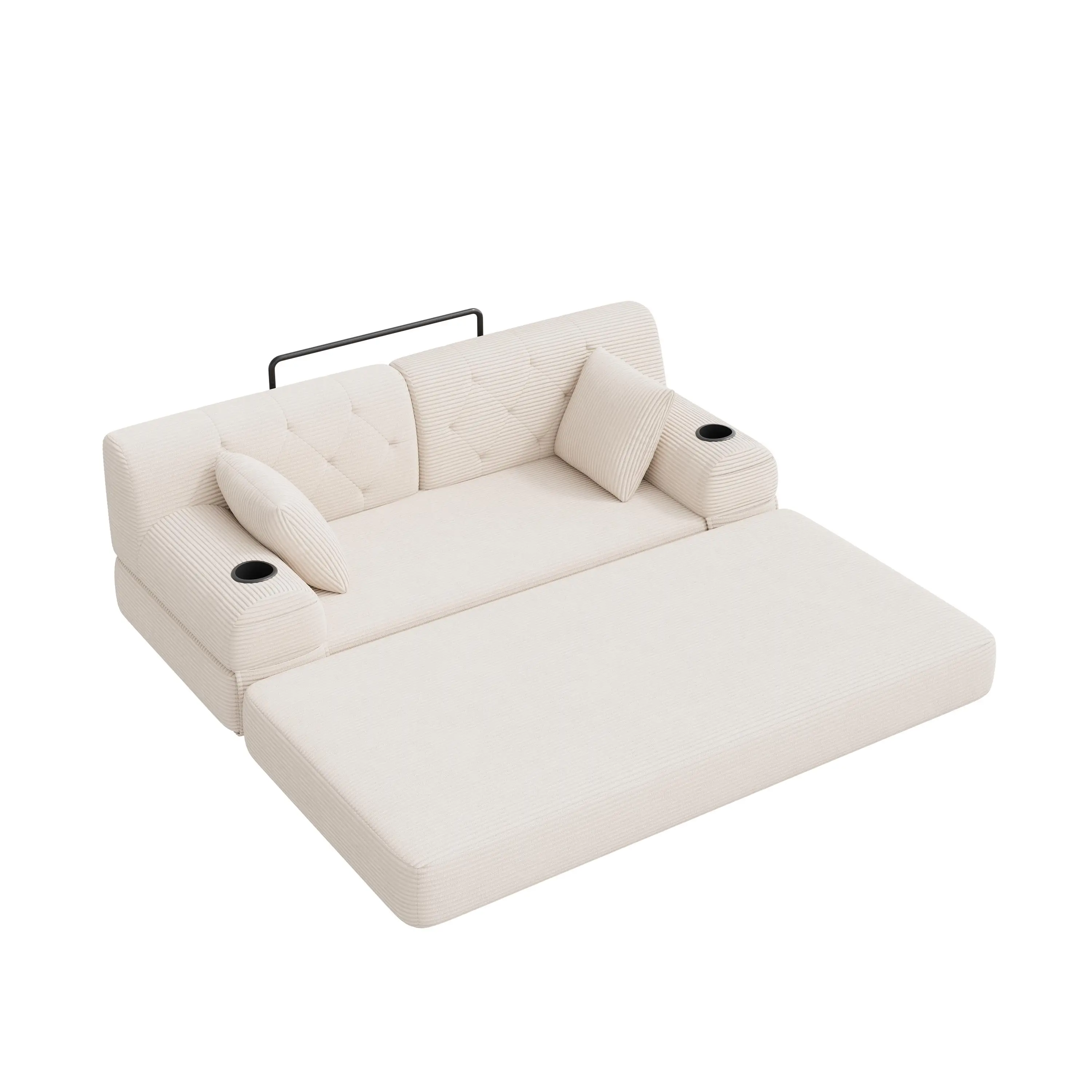 Corduroy Sofa Bed 168 x 80 x 81cm - Beige - 11