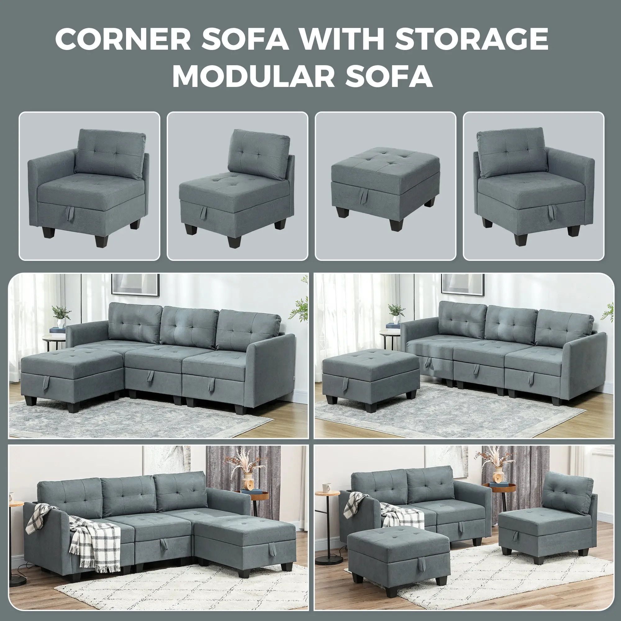 Sofa 213 x 158 x 85cm - Dark Grey - 4