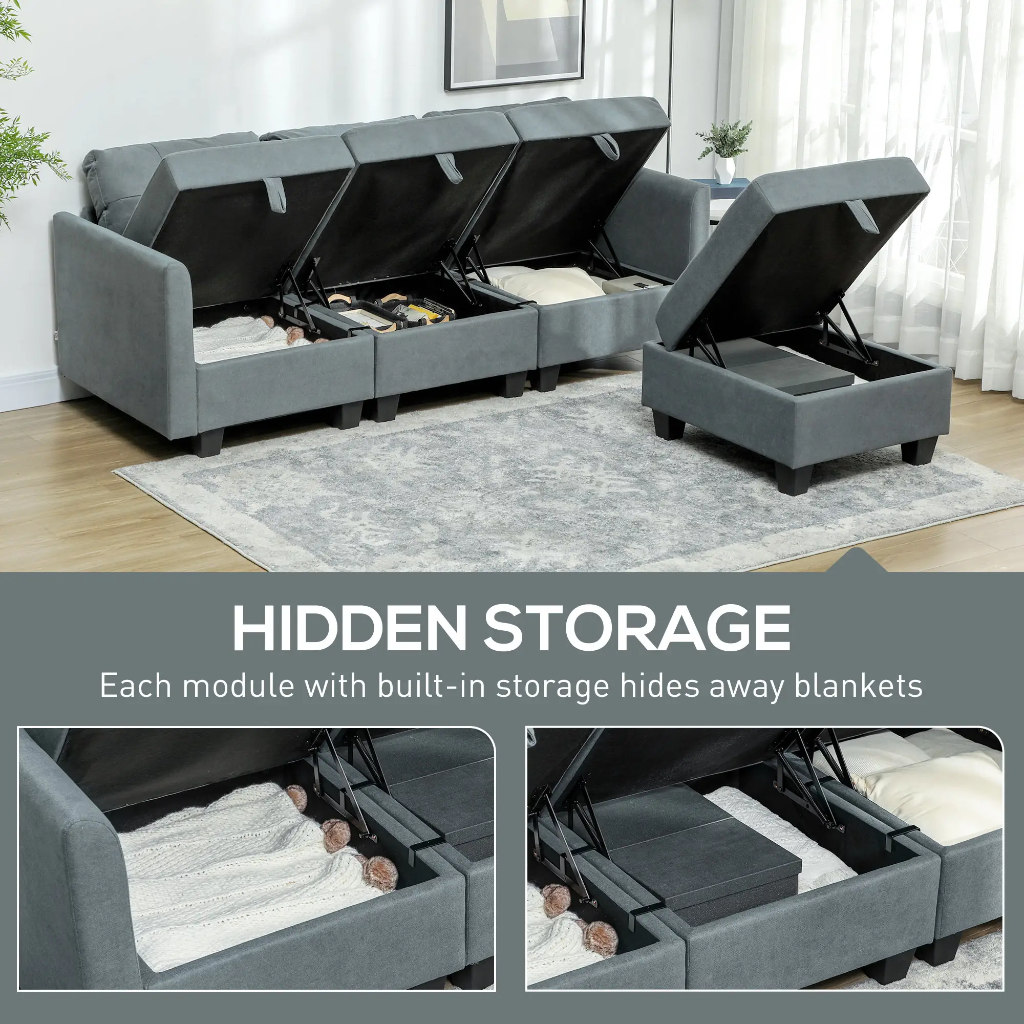 Sofa 213 x 158 x 85cm - Dark Grey - 5