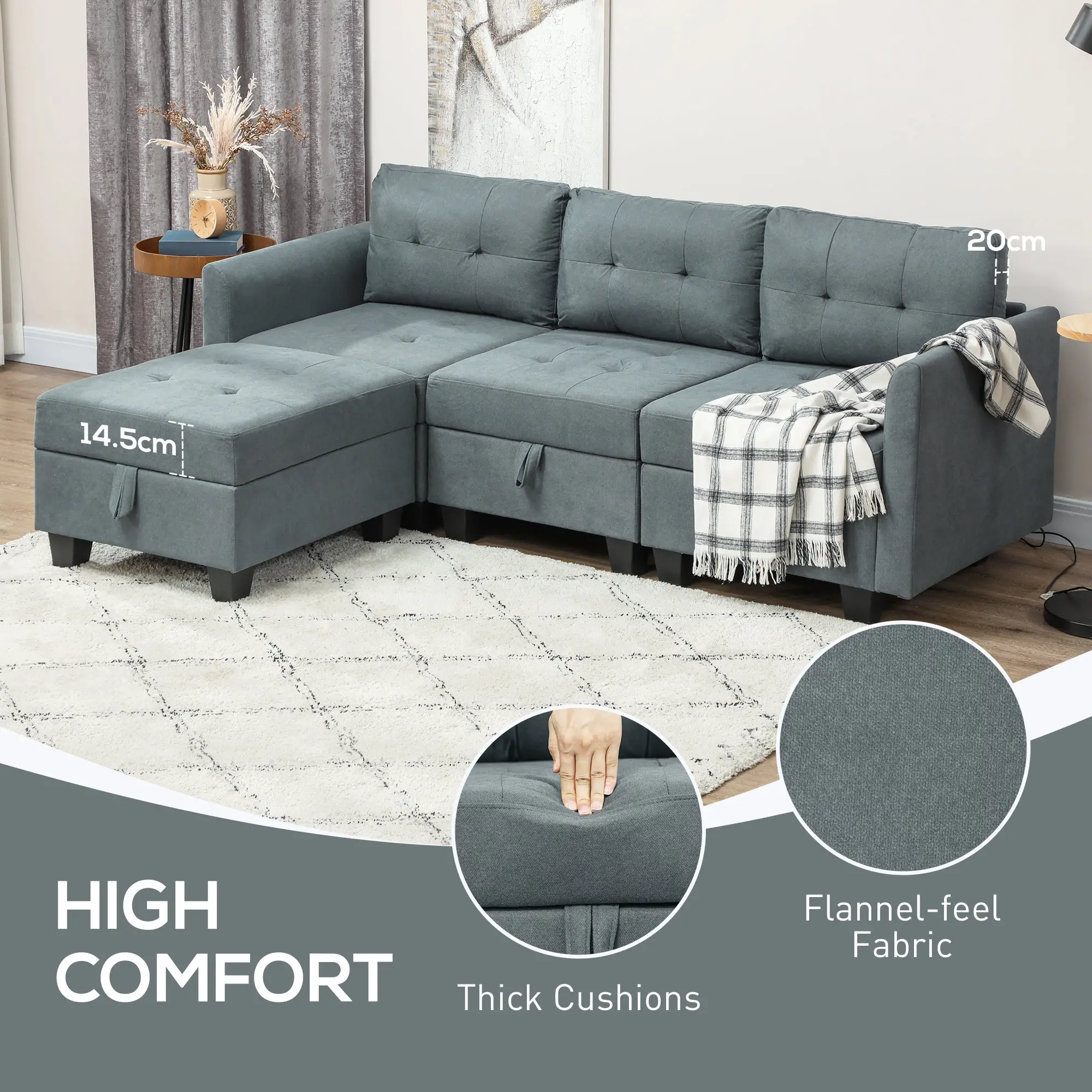 Sofa 213 x 158 x 85cm - Dark Grey - 6