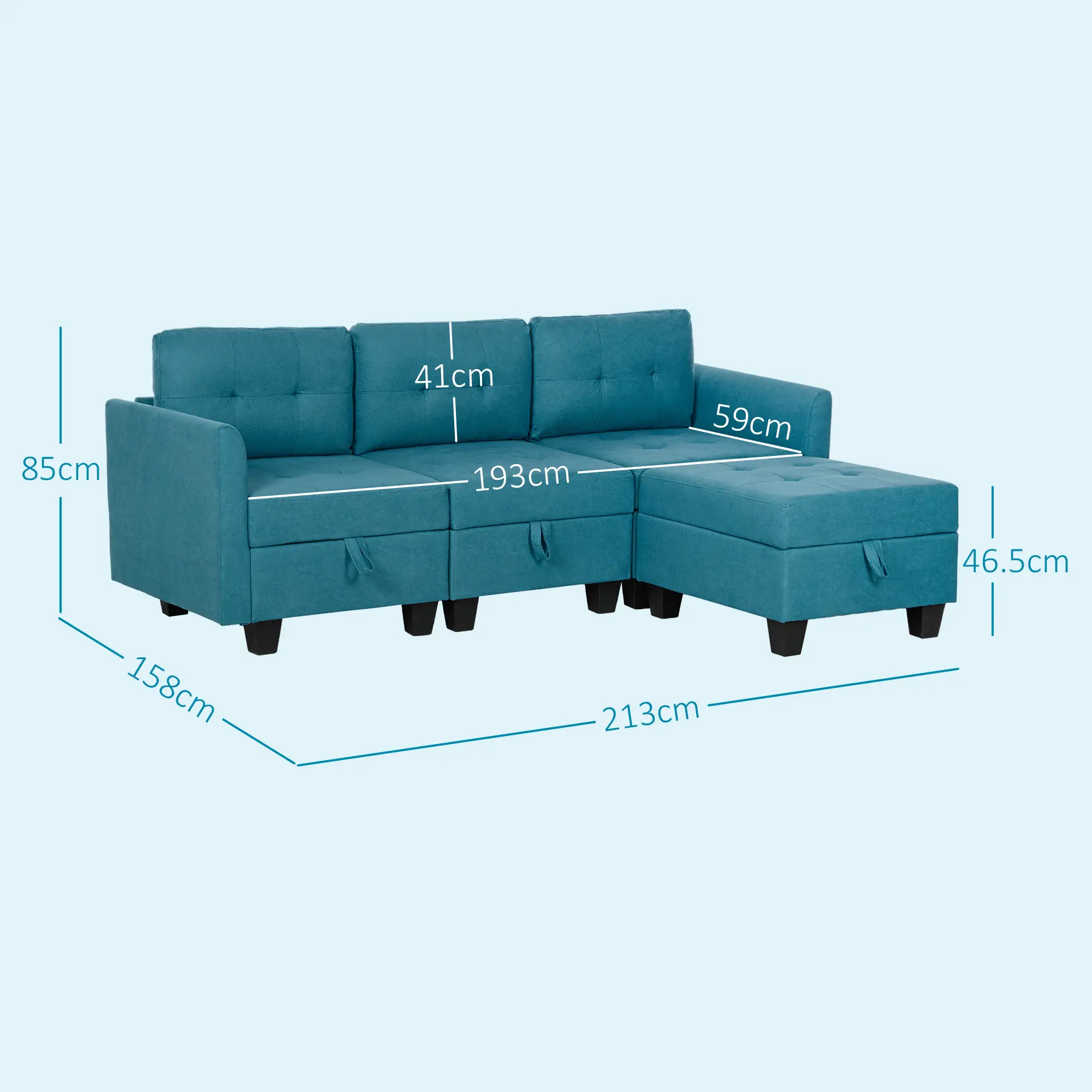 Sofa 213 x 158 x 85cm - Light Blue - 3