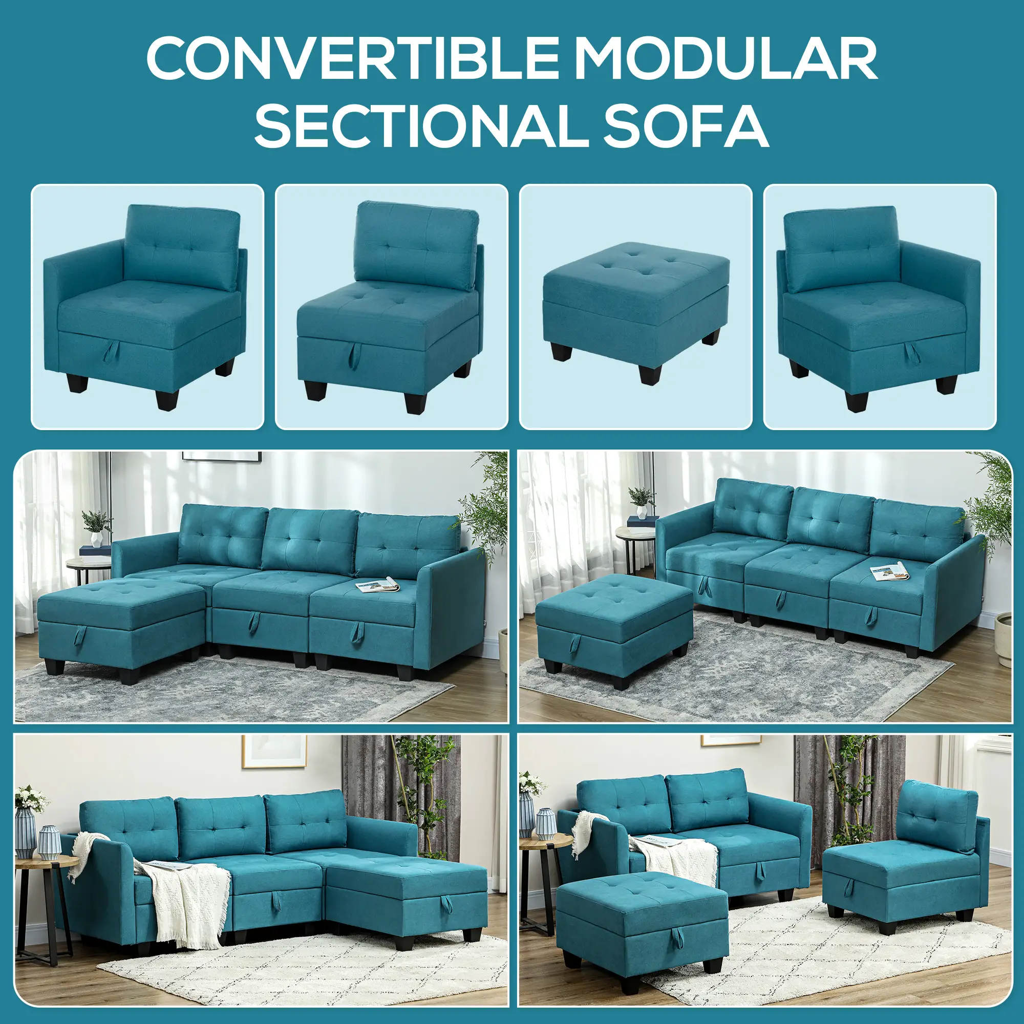 Sofa 213 x 158 x 85cm - Light Blue - 4