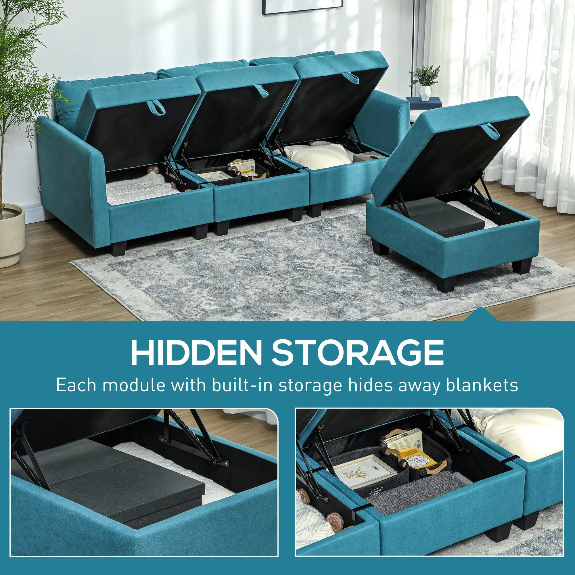 Sofa 213 x 158 x 85cm - Light Blue - 5