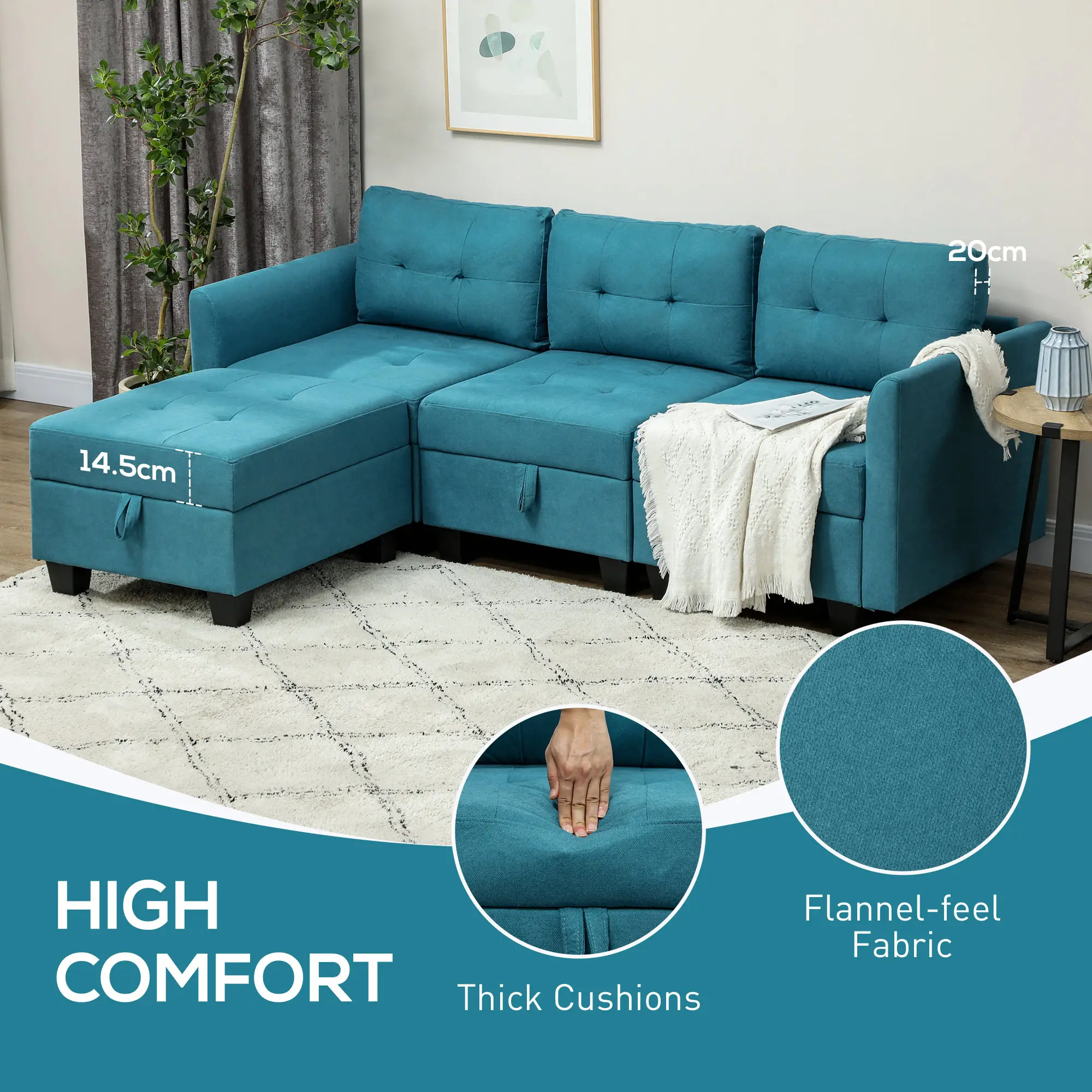 Sofa 213 x 158 x 85cm - Light Blue - 6