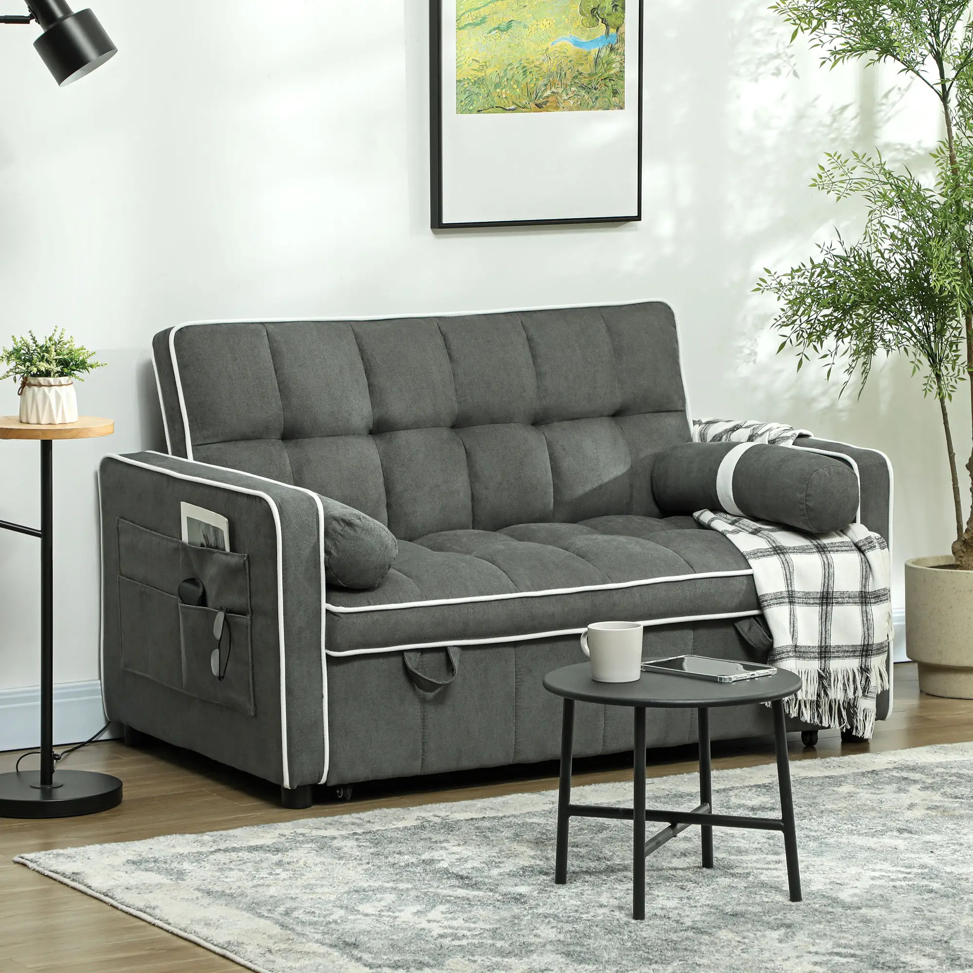Linen Sofa Bed 138.5 x 87 x 86cm - Charcoal Grey - 2