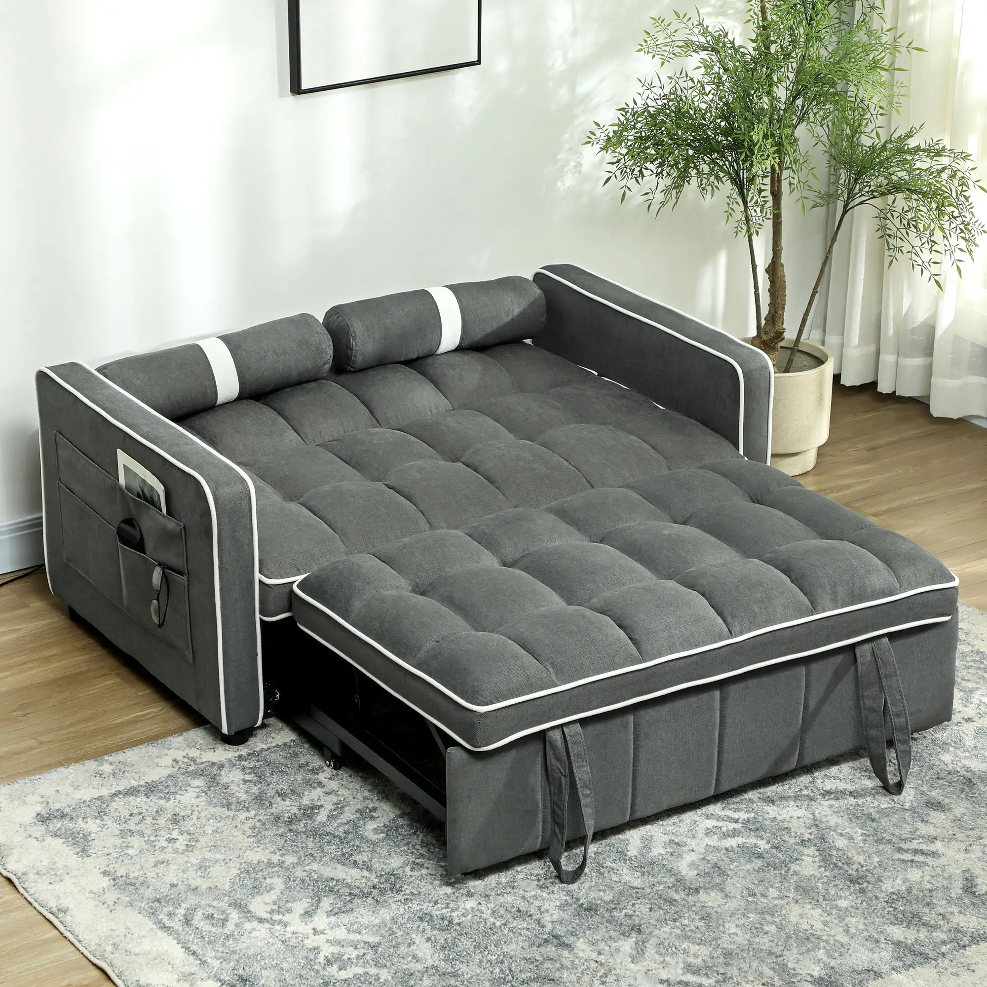 Linen Sofa Bed 138.5 x 87 x 86cm - Charcoal Grey - 8
