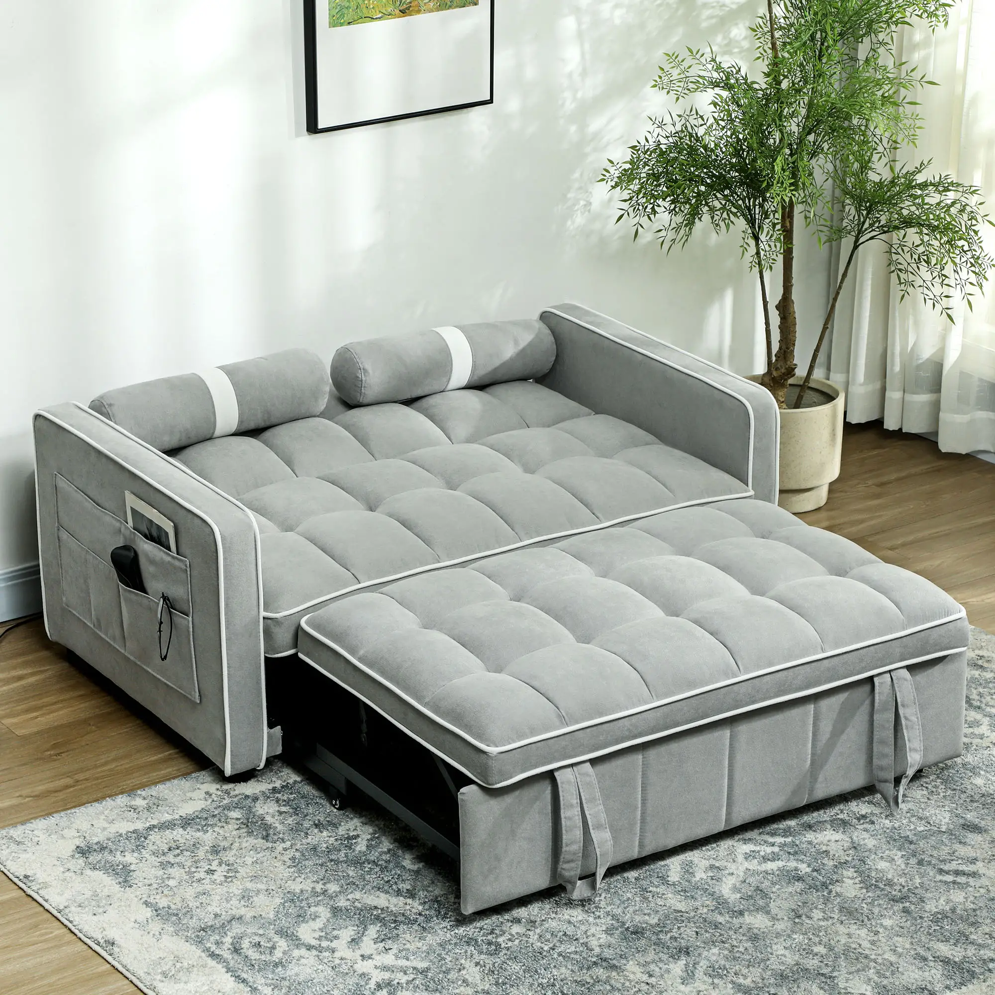 Linen Sofa Bed 138.5 x 87 x 86cm - Light Grey - 8
