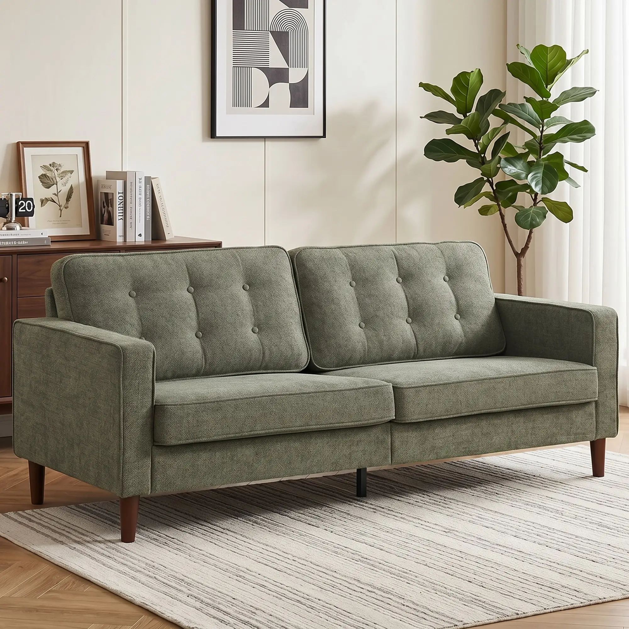 3 Seater Velvet Sofa 199 x 80 x 86cm - Green - 2