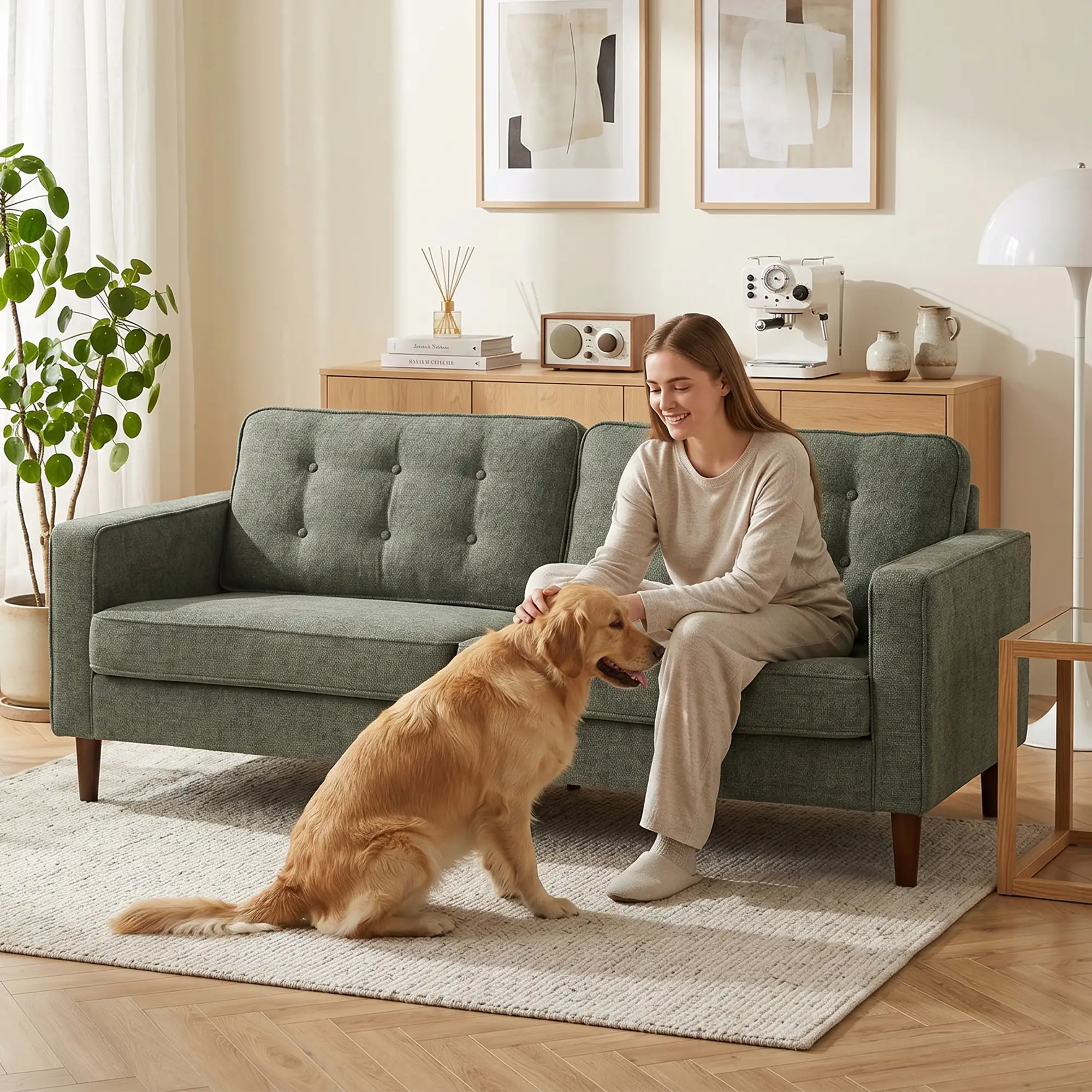 3 Seater Velvet Sofa 199 x 80 x 86cm - Green - 7