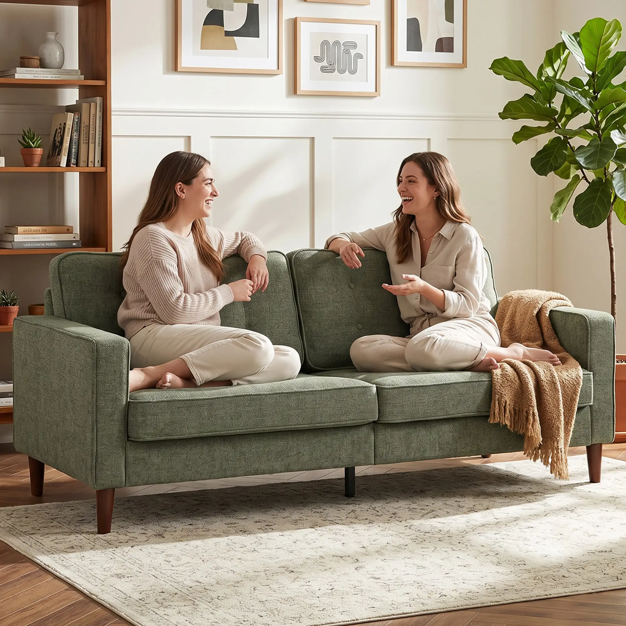 3 Seater Velvet Sofa 199 x 80 x 86cm - Green - 8