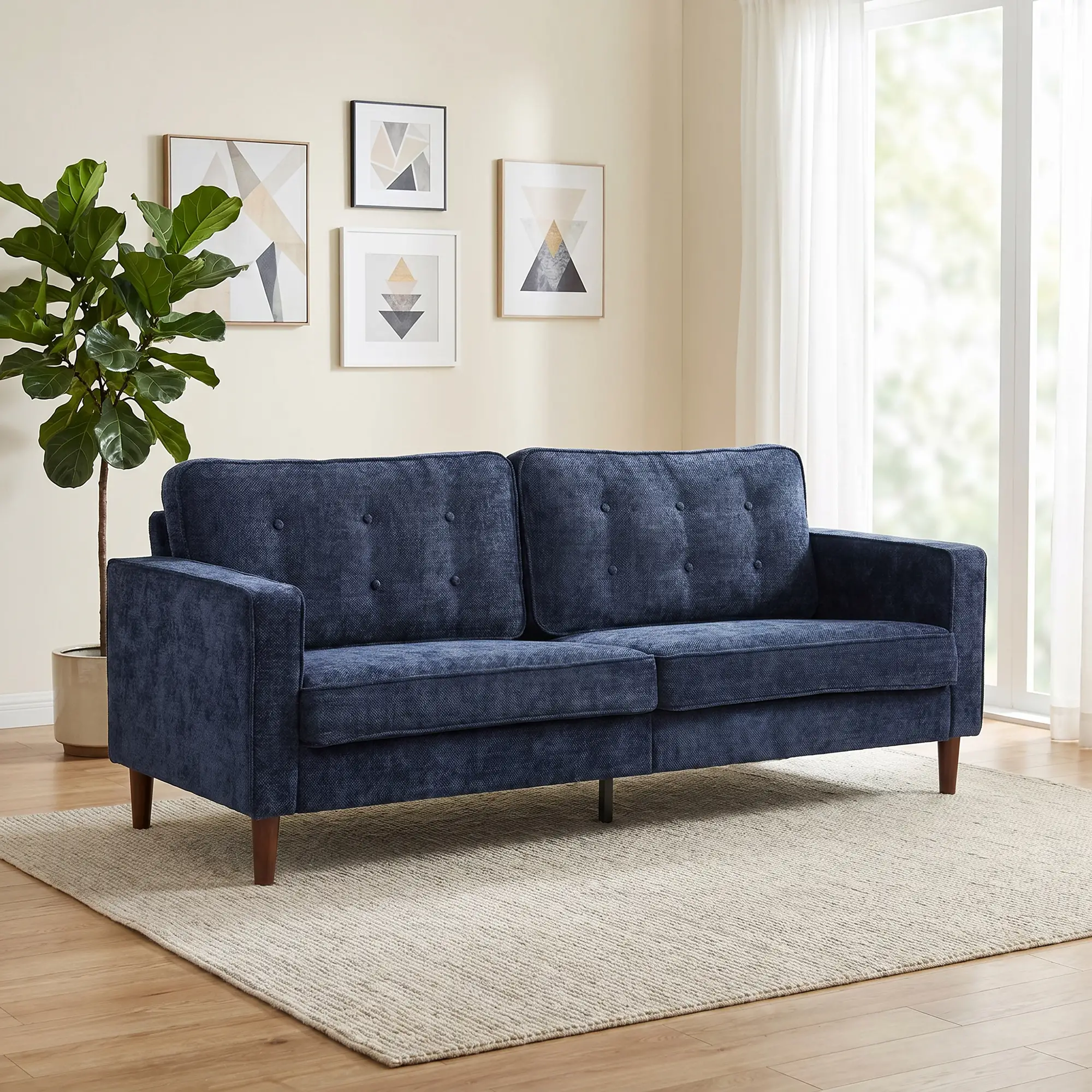 3 Seater Velvet Sofa 199 x 80 x 86cm - Dark Blue - 2
