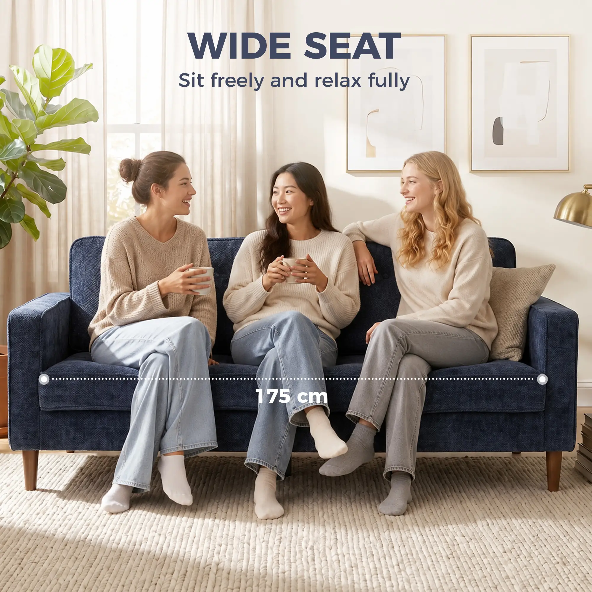 3 Seater Velvet Sofa 199 x 80 x 86cm - Dark Blue - 5