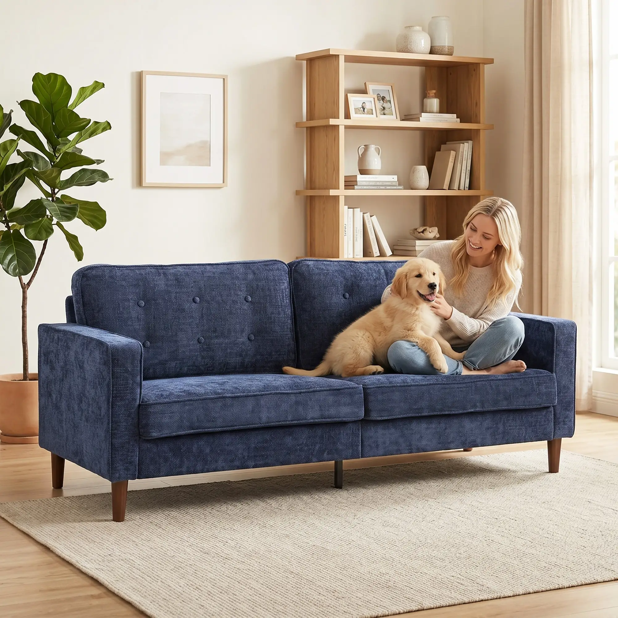 3 Seater Velvet Sofa 199 x 80 x 86cm - Dark Blue - 8
