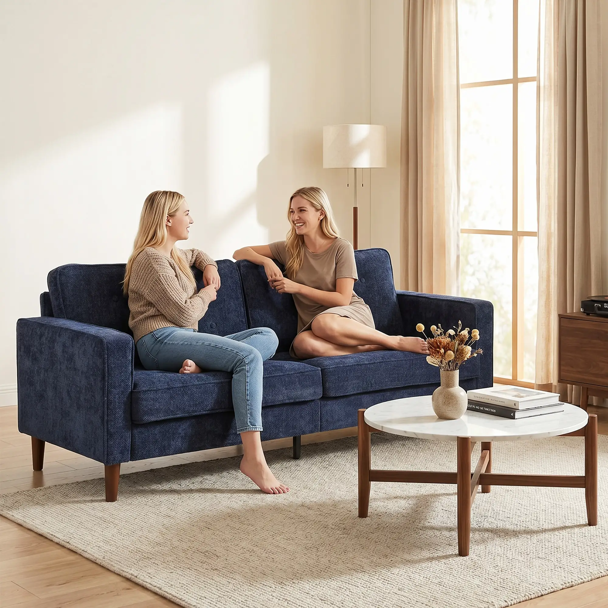 3 Seater Velvet Sofa 199 x 80 x 86cm - Dark Blue - 9