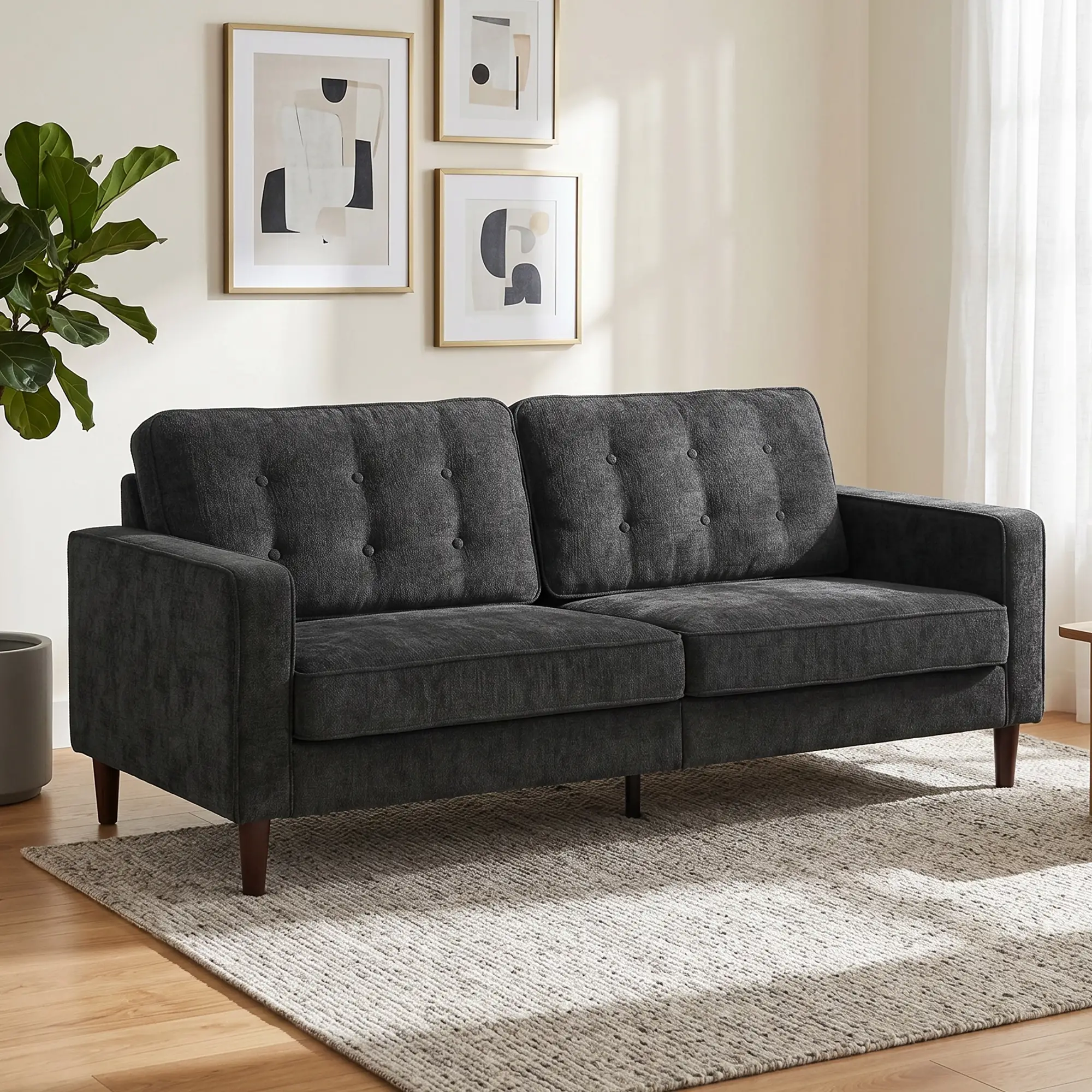 3 Seater Velvet Sofa 199 x 80 x 86cm - Dark Grey - 2
