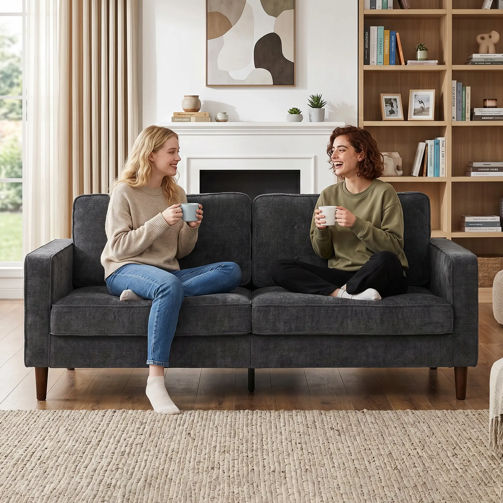 3 Seater Velvet Sofa 199 x 80 x 86cm - Dark Grey - 8