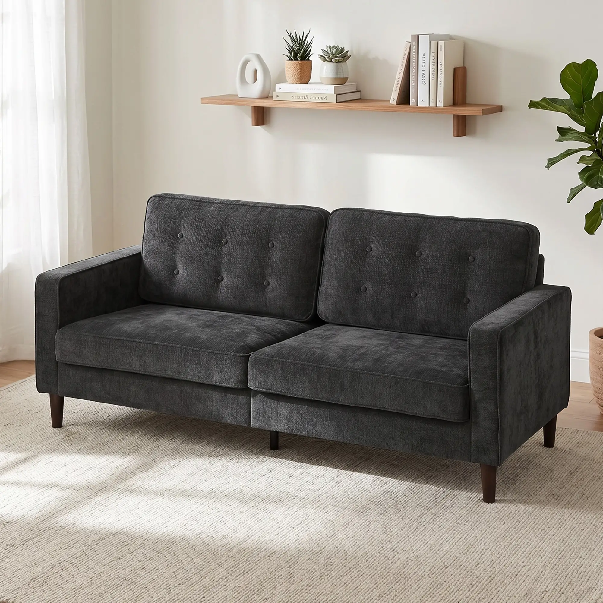 3 Seater Velvet Sofa 199 x 80 x 86cm - Dark Grey - 13