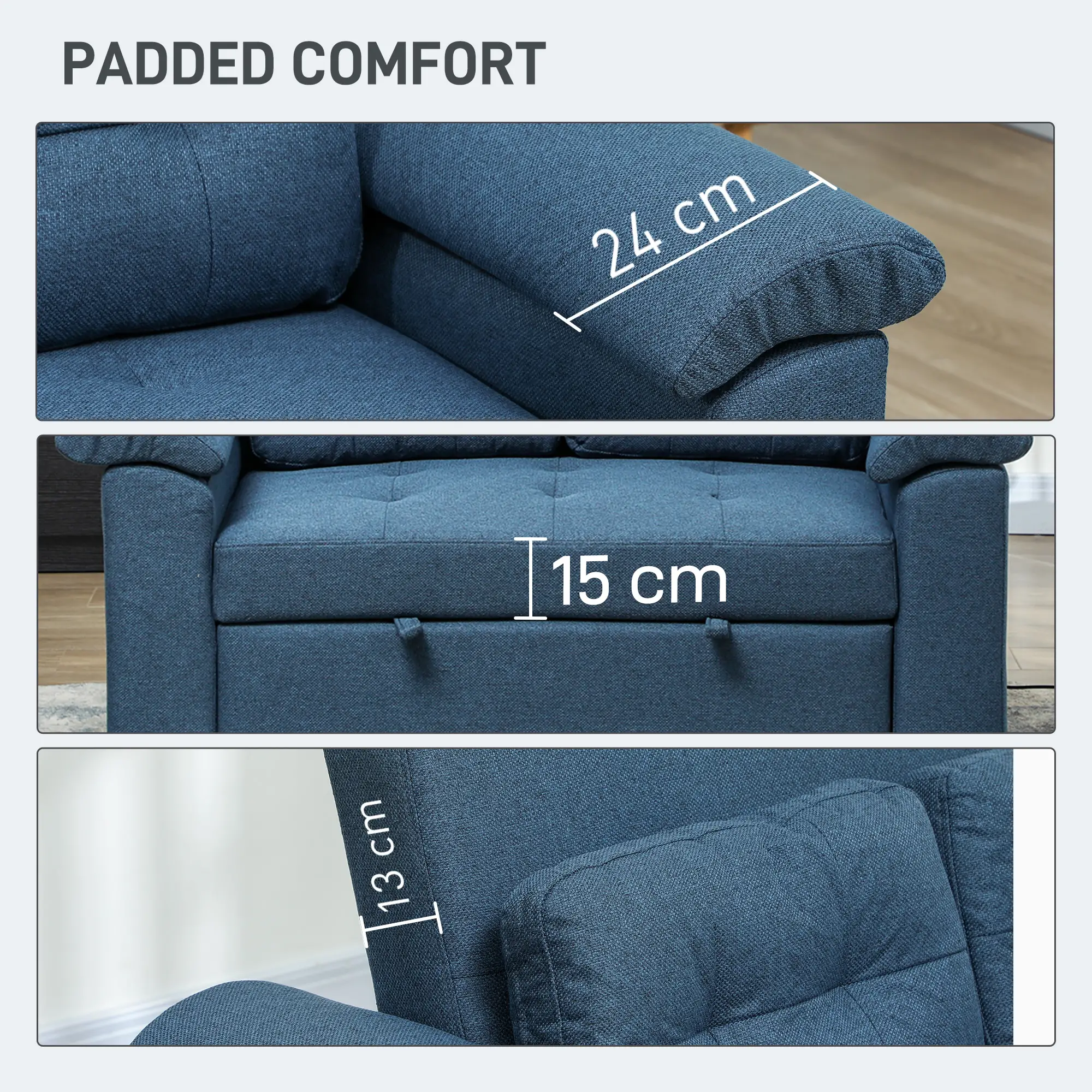 2 Seater Linen Sofa Bed 140 x 87.5 x 86cm, Blue - Blue - 7