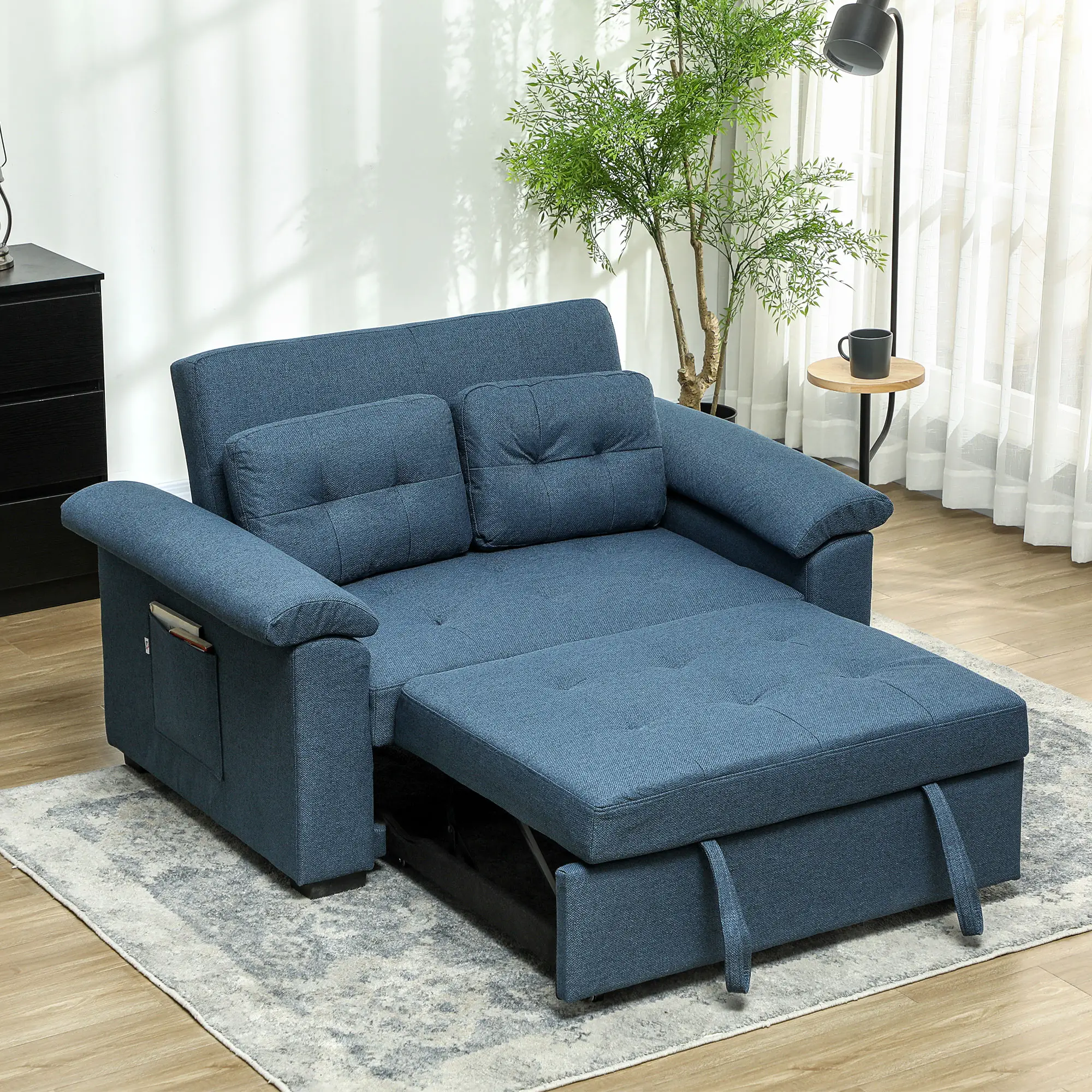 2 Seater Linen Sofa Bed 140 x 87.5 x 86cm, Blue - Blue - 10